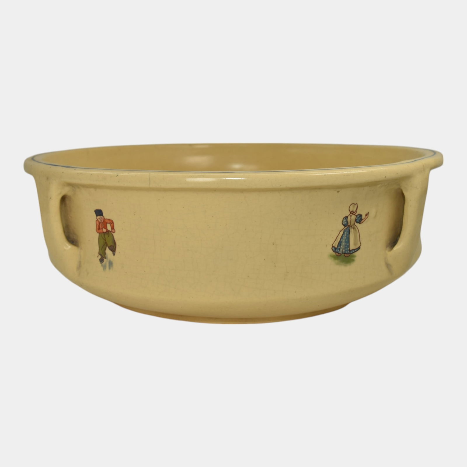 Roseville Creamware Dutch 1900s Vintage Art Pottery Large Ceramic Bowl: Professional, fast, and affordable in house shipping available for all items. Roseville Creamware Dutch 1900s Vintage Art Pottery Large Ceramic Bowl Impressively sized, large creamware wash bowl deco