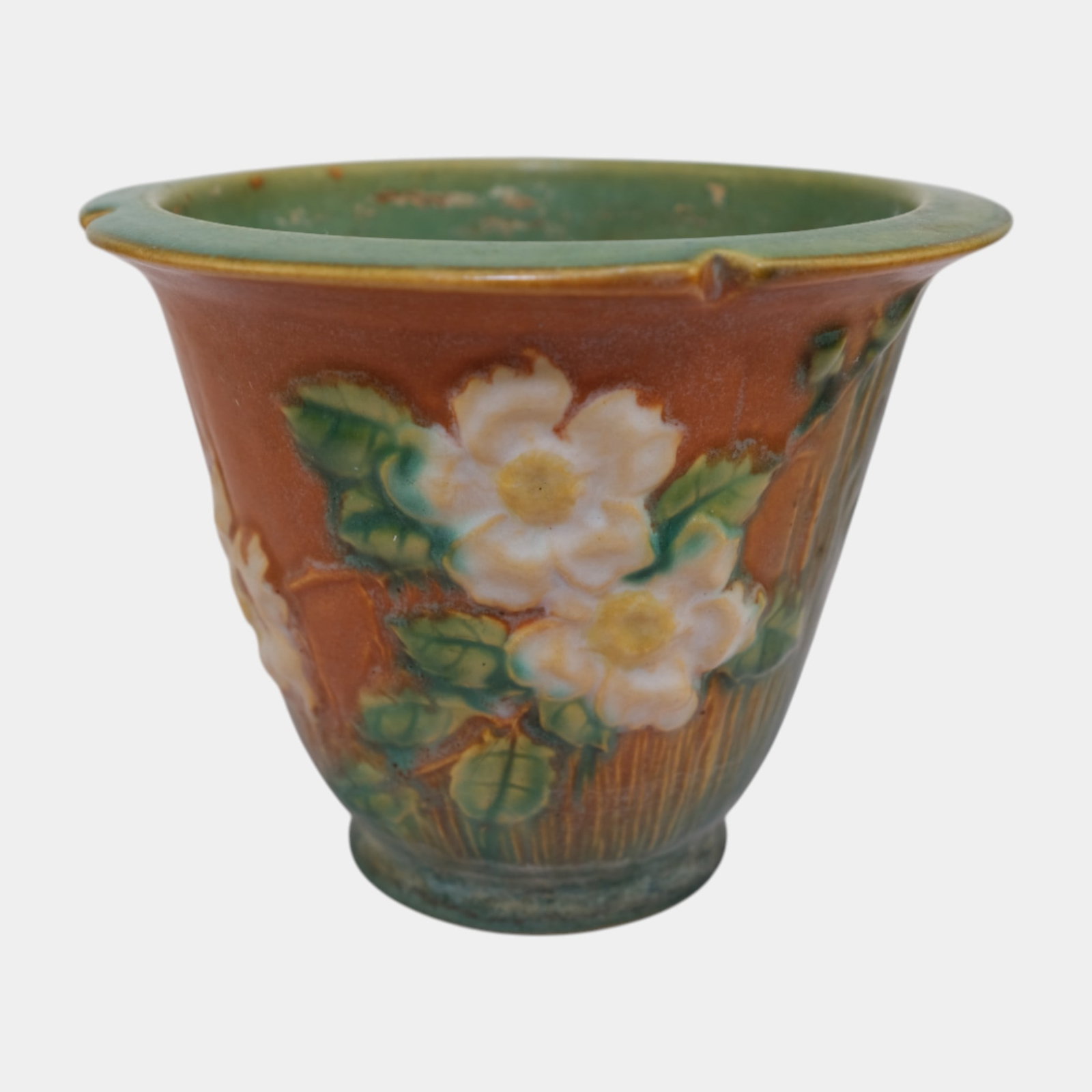 Roseville White Rose Brown 1940 Vintage Pottery Ceramic Flower Pot Planter 654-5 (1 of 6)