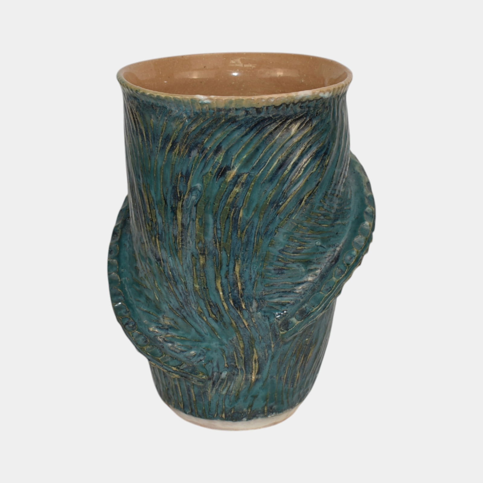 Vintage Studio Art Pottery Blue Textured Vase (1 of 6)