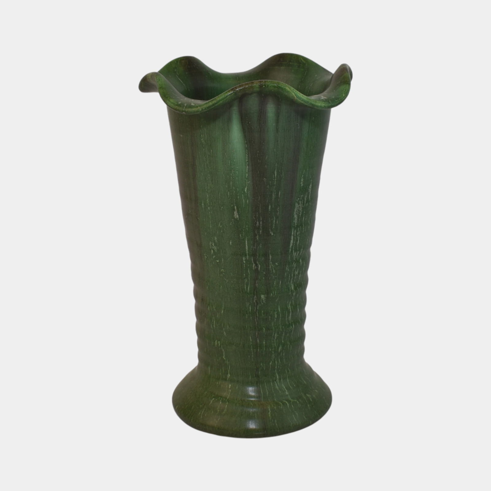 Ephraim Faience Early 2000 Art Pottery Green Ruffled Rim Vase (1 of 6)