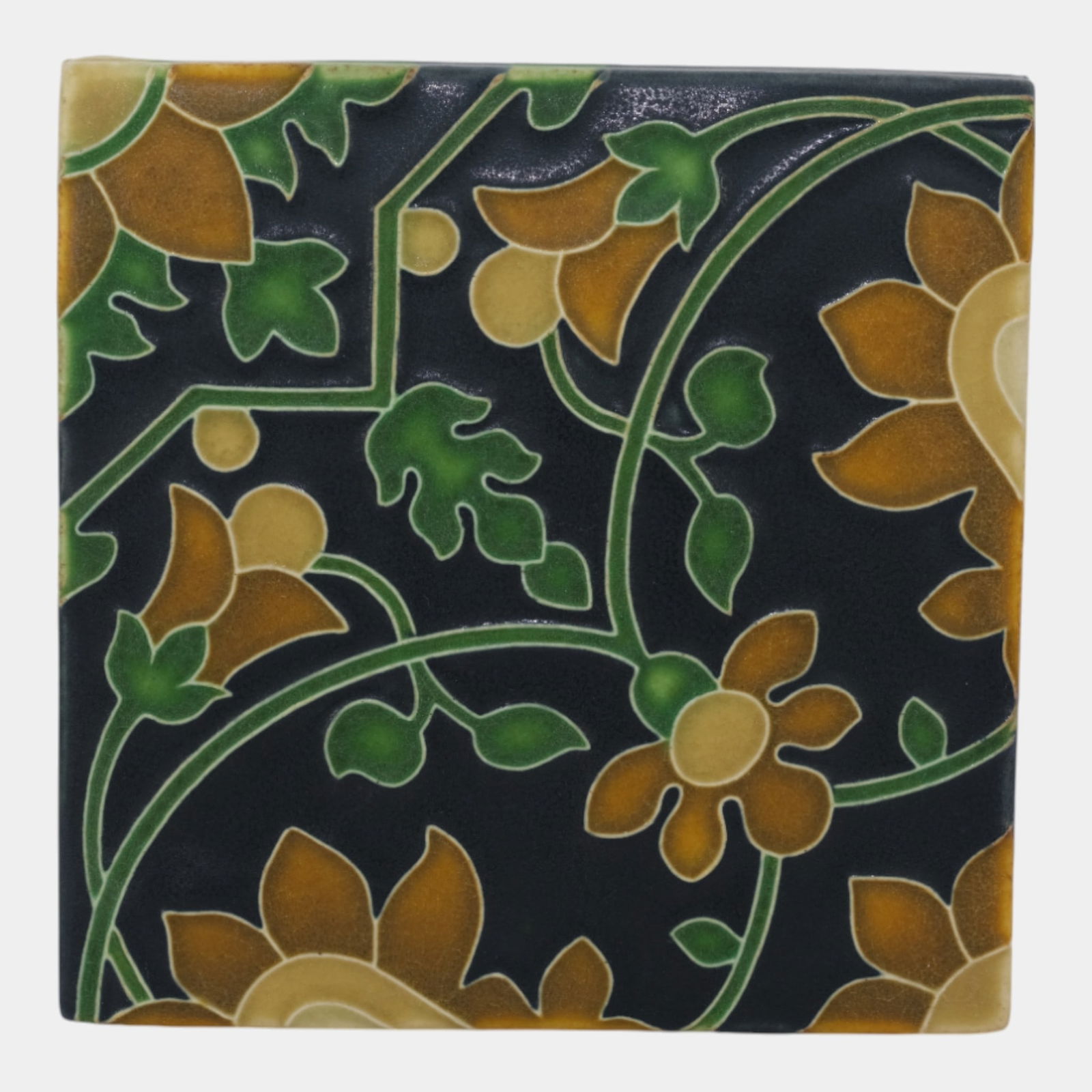 Motawi Tileworks Hand Made Art Pottery Orange Floral "Tapestry Wallpaper" Tile (1 of 4)
