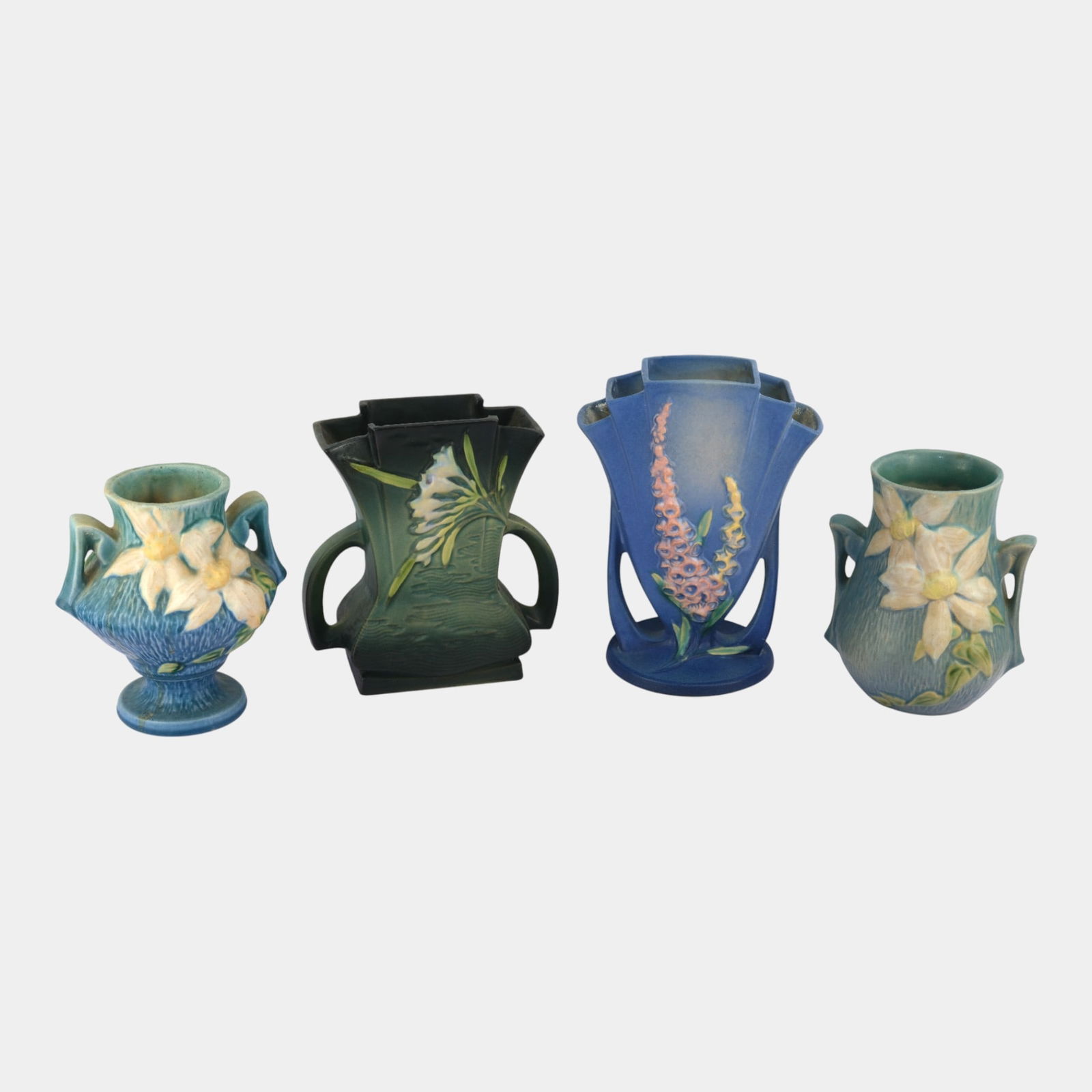 Roseville Blue Foxglove Clematis And Green Freesia Art Pottery Ceramic Vases (1 of 3)