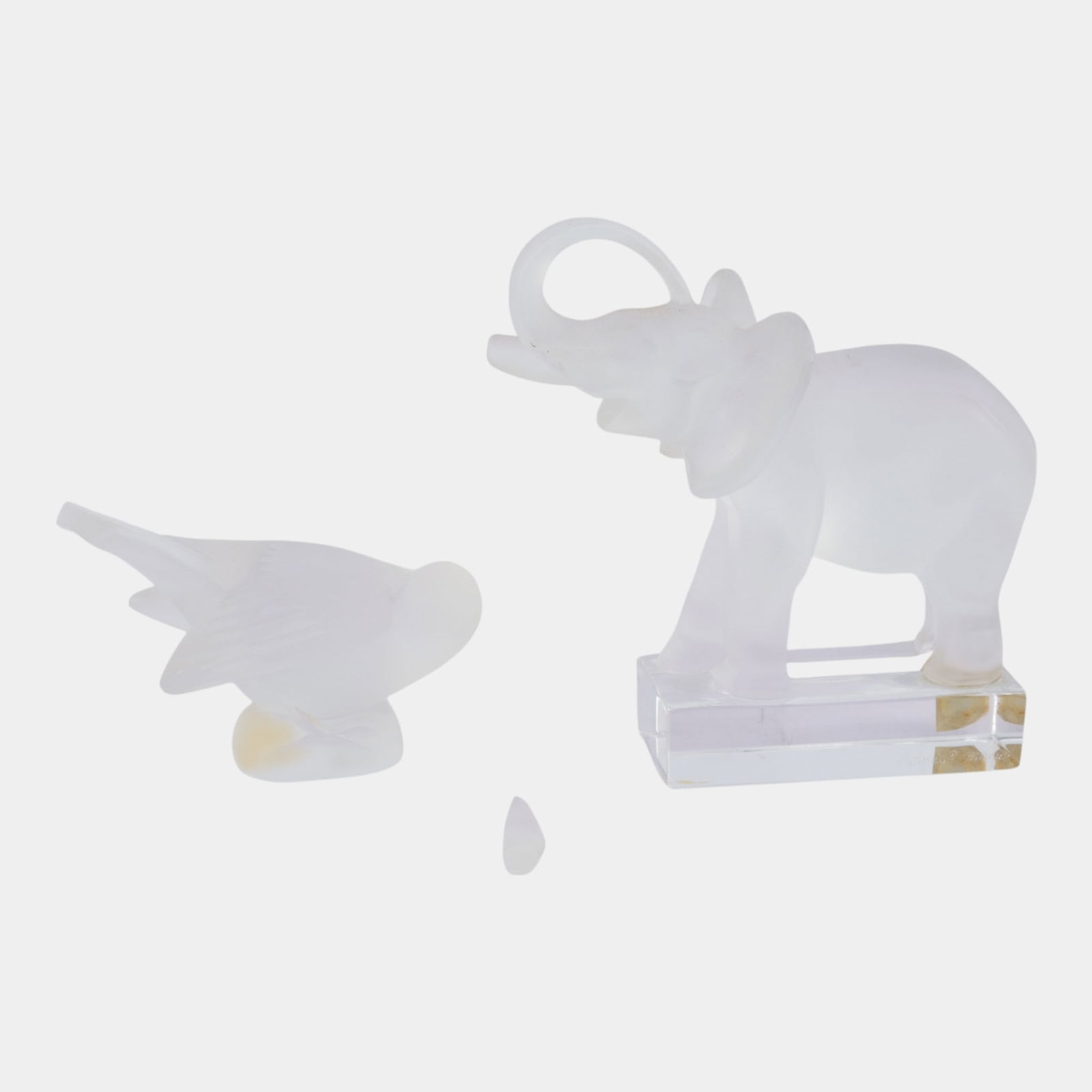 Lalique French Clear Frosted Crystal Trunk Up Elephant And Sparrow Paperweights (1 of 5)