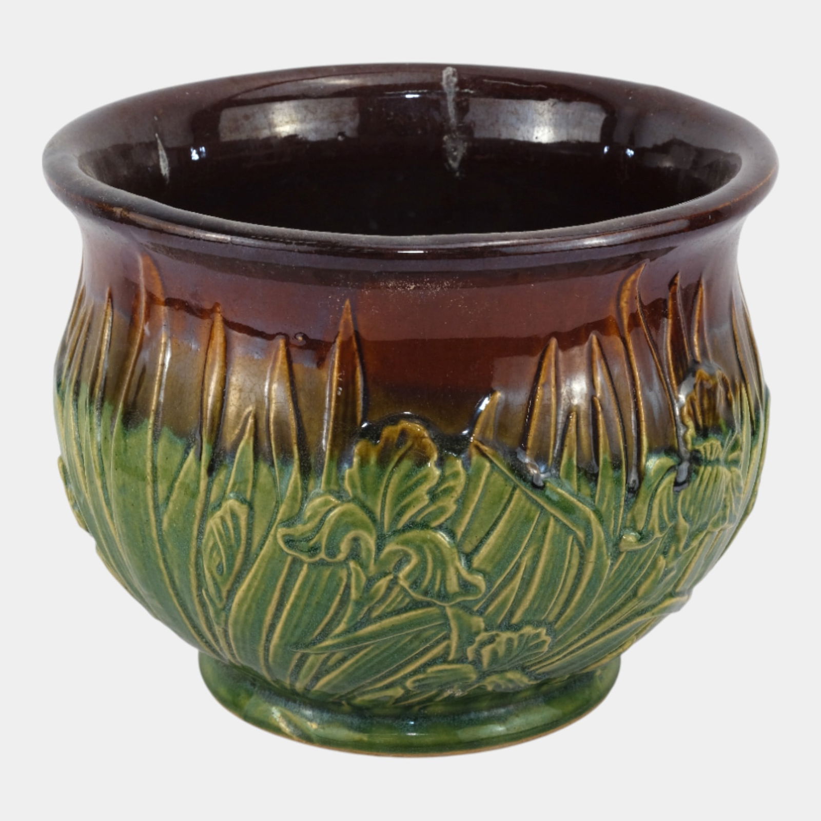 Robinson Ransbottom Art Pottery Brown Green Iris Decorated Jardiniere (1 of 3)