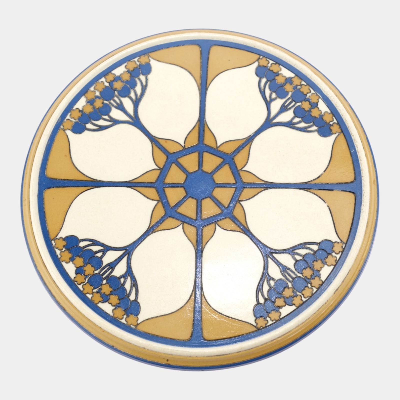 Villeroy & Boch Mettlach German Art Deco Blue White Floral Ceramic Trivet 3330 (1 of 4)