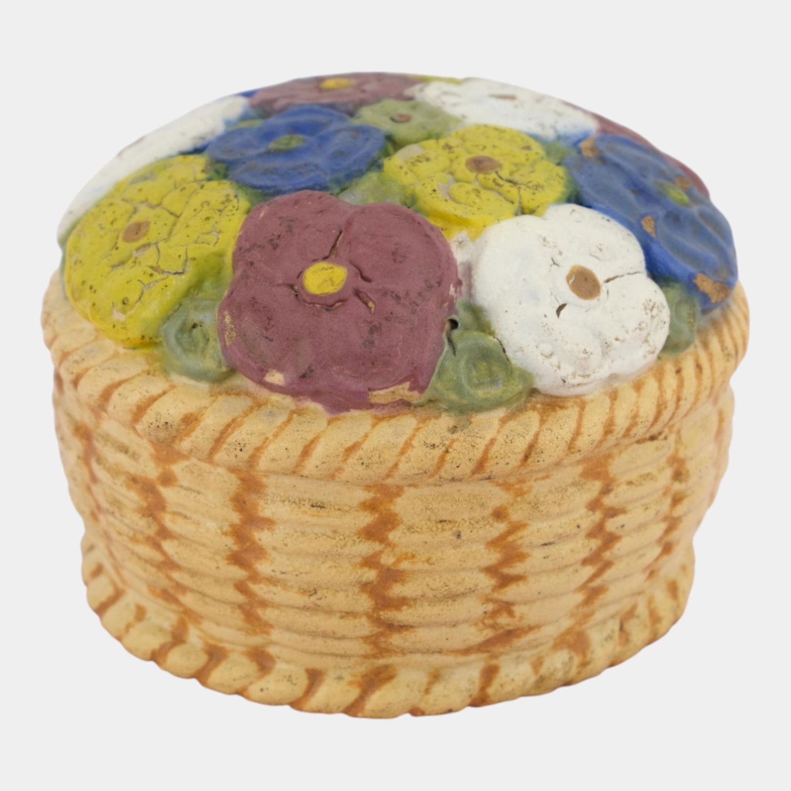 American Terra Cotta Co. Teco Art Pottery Polychrome Flower Basket Doorstop (1 of 5)