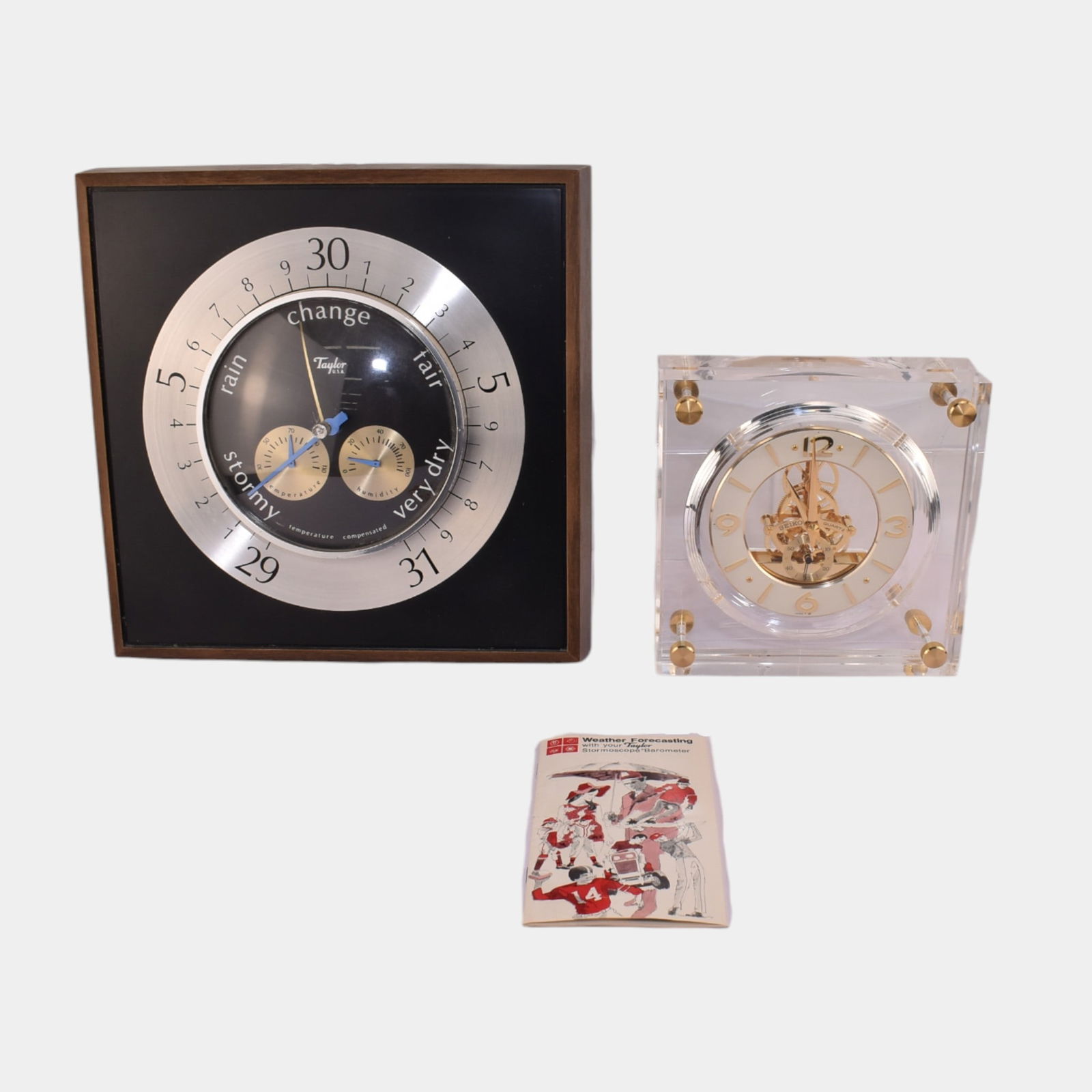 Seiko Quartz Skeleton Clock In Lucite Case And Taylor Weather Station Barometer (1 of 3)