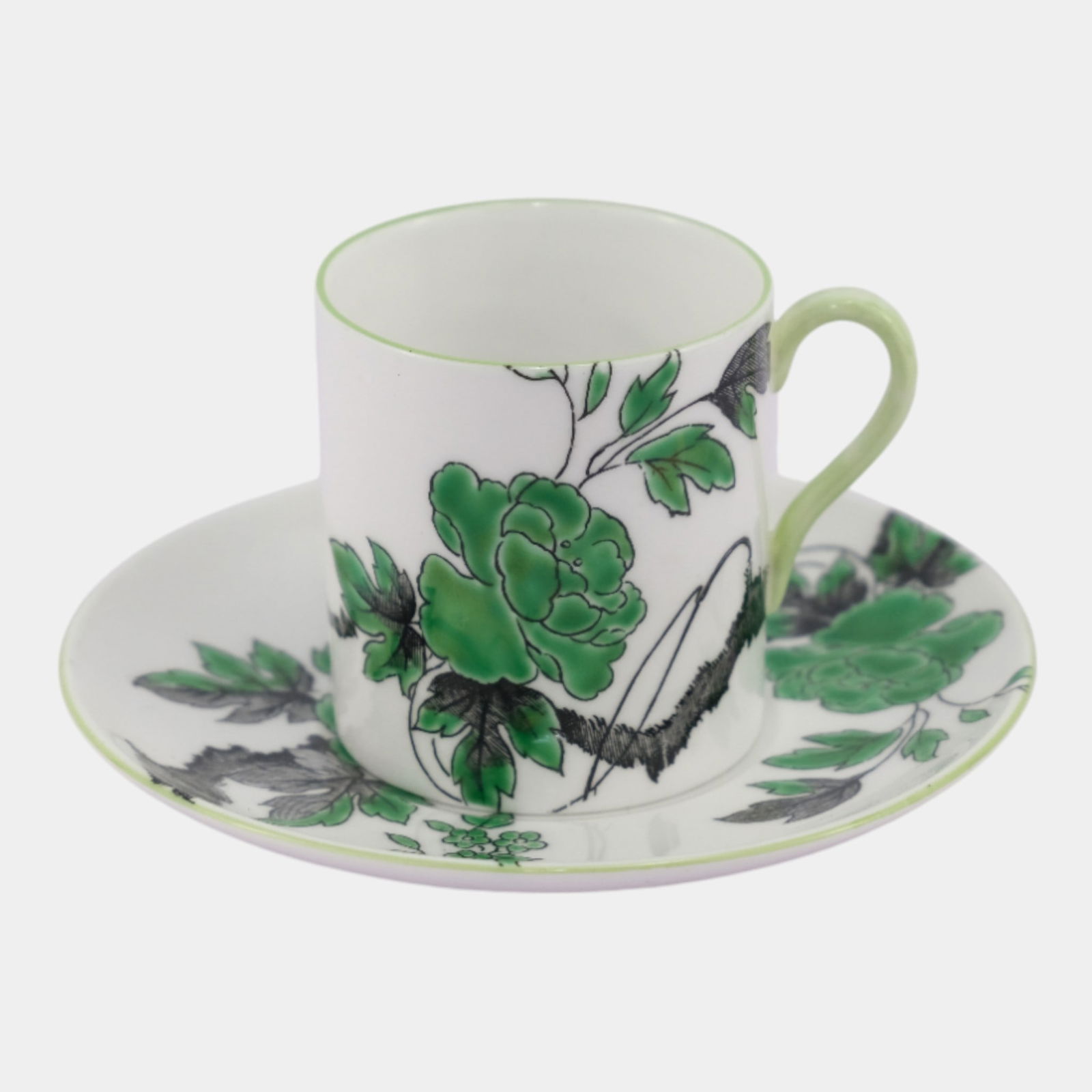 Shelley 1940s English Fine Bone China Green Chippendale Demitasse Cup & Saucer (1 of 6)