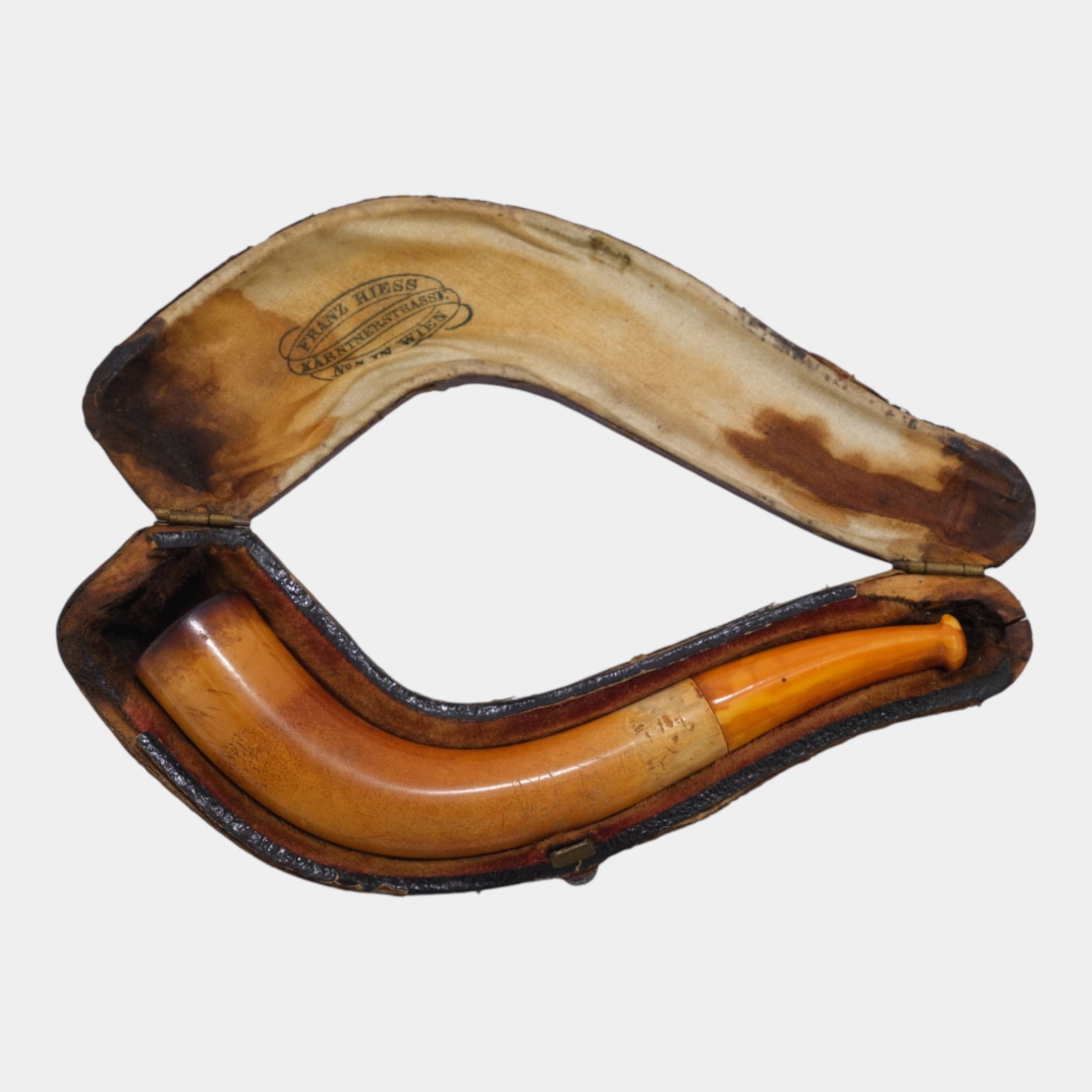 Franz Hiess Vienna Antique Smooth Carved Meerschaum Curved Smoking Pipe (1 of 4)