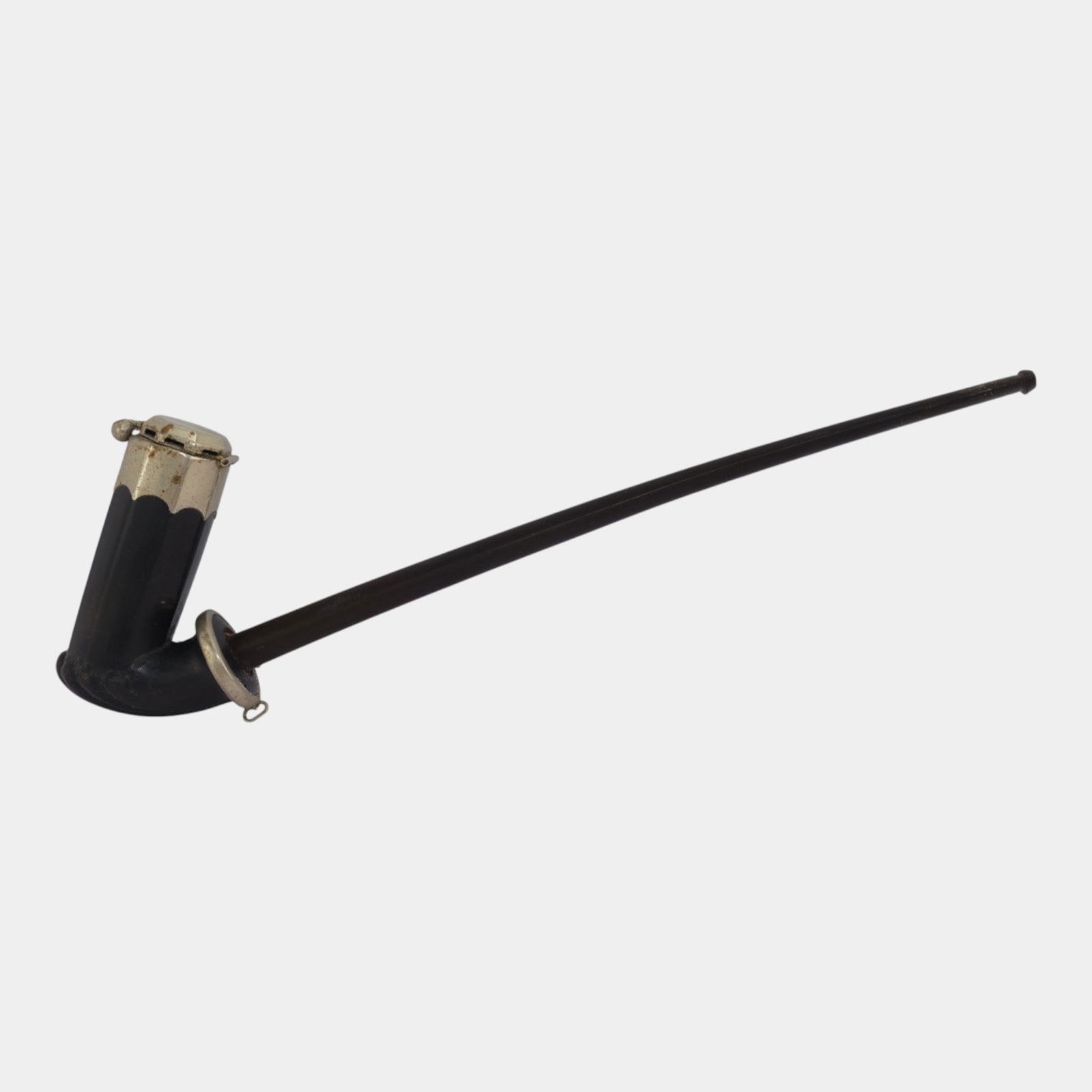 European Black Churchwarden Lidded Smoking Pipe With Nickel Hardware (1 of 4)