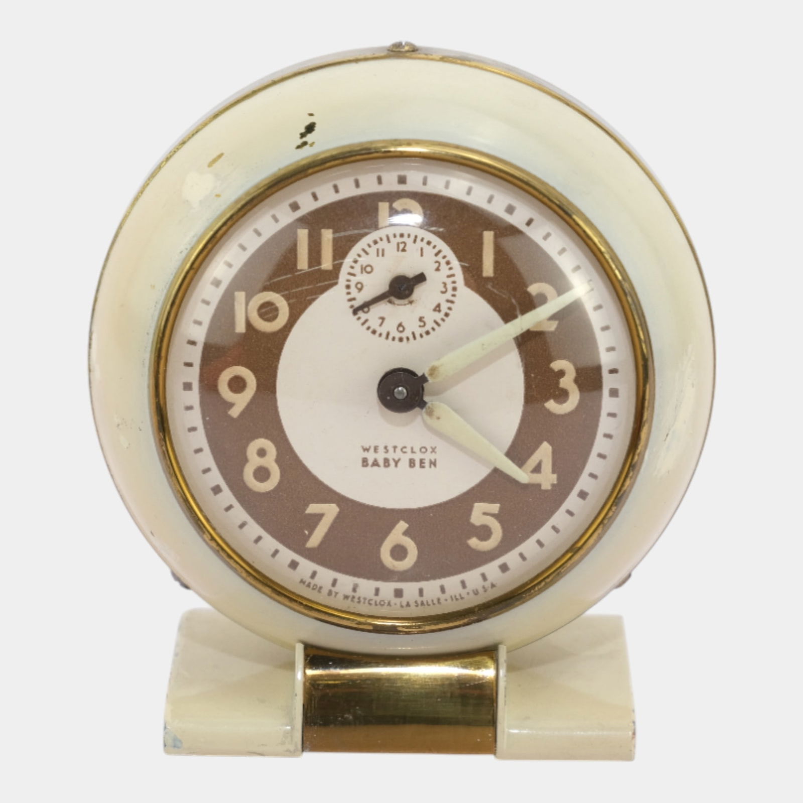 Westclox Mid Century Modern White Case Wind Up Mechanical Baby Ben Alarm Clock (1 of 7)