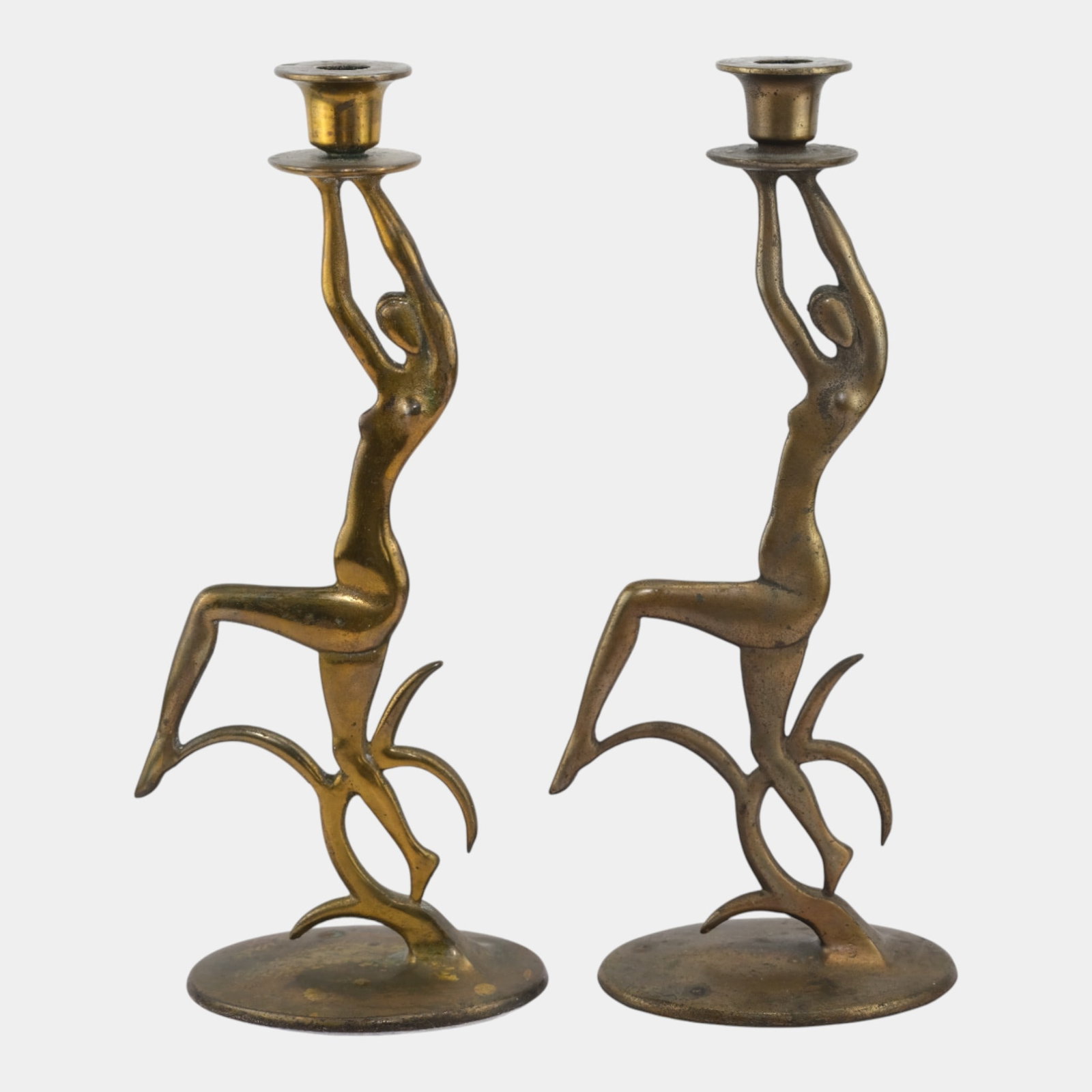 Seville Studio 1920s Art Deco Brass Standing Nudes Figural Candle Holders (1 of 8)