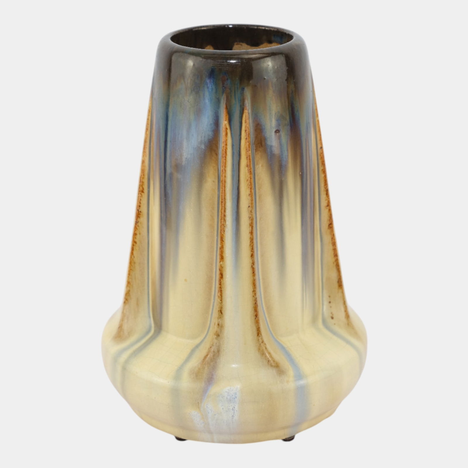 Fulper Arts And Crafts Pottery Ivory Flambe Glaze Ceramic Four Buttressed Vase 47 (1 of 6)