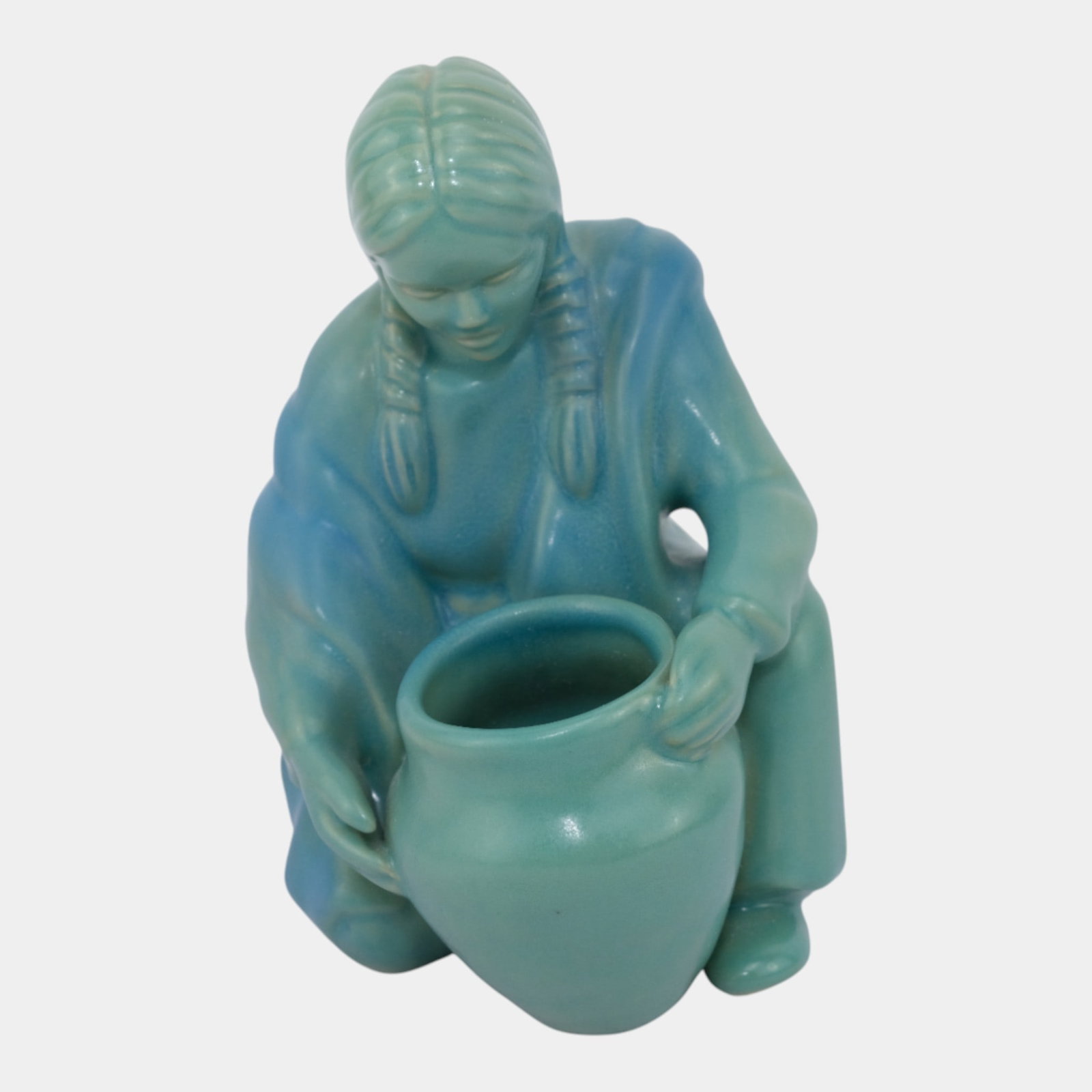 Van Briggle Blue Vintage Art Pottery Native American Girl With Bucket Figurine (1 of 6)