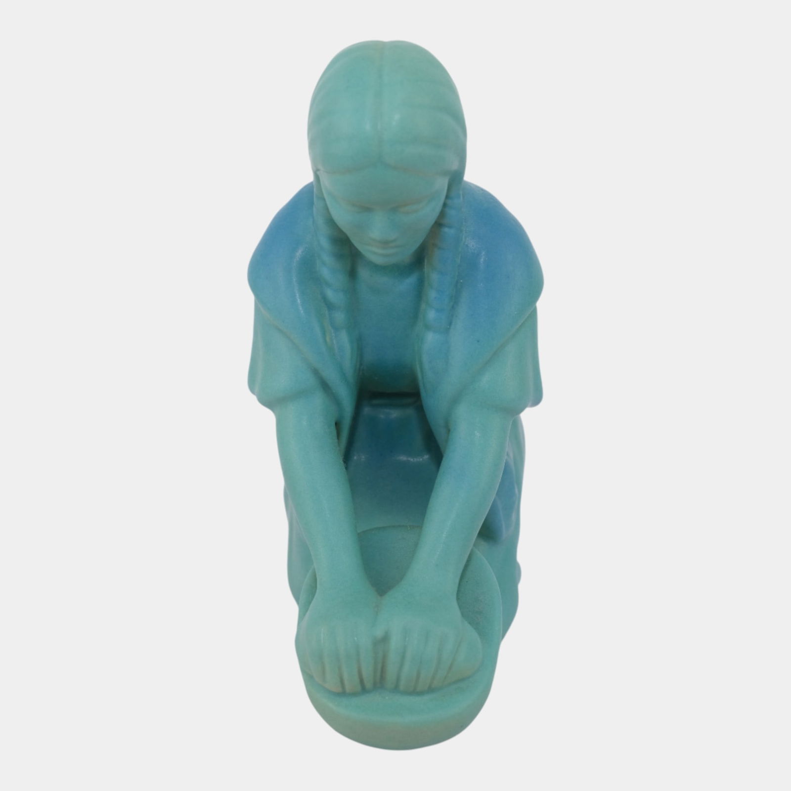 Van Briggle Blue Vintage Art Pottery Native American Woman Ceramic Figurine (1 of 6)