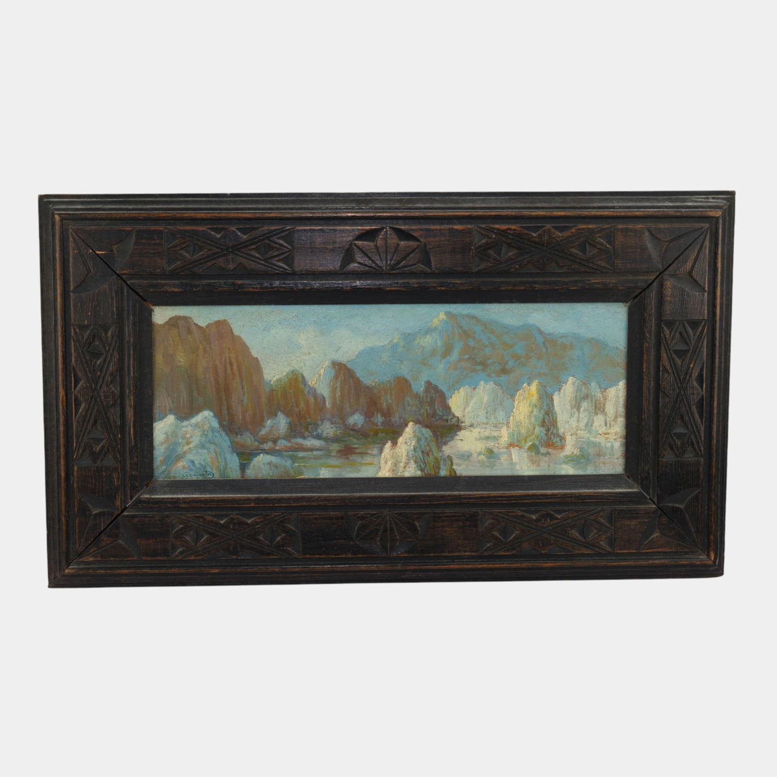 Louis Granata (Algerian 1901-1964) "Bay Of Tonkin" Oil On Board Framed Painting: We offer affordable in-house shipping on all items. Louis Granata (Algerian 1901-1964) "Bay Of Tonkin" Oil On Board Framed Painting Expansive and atmospheric, this panoramic landscape depicts the Bay