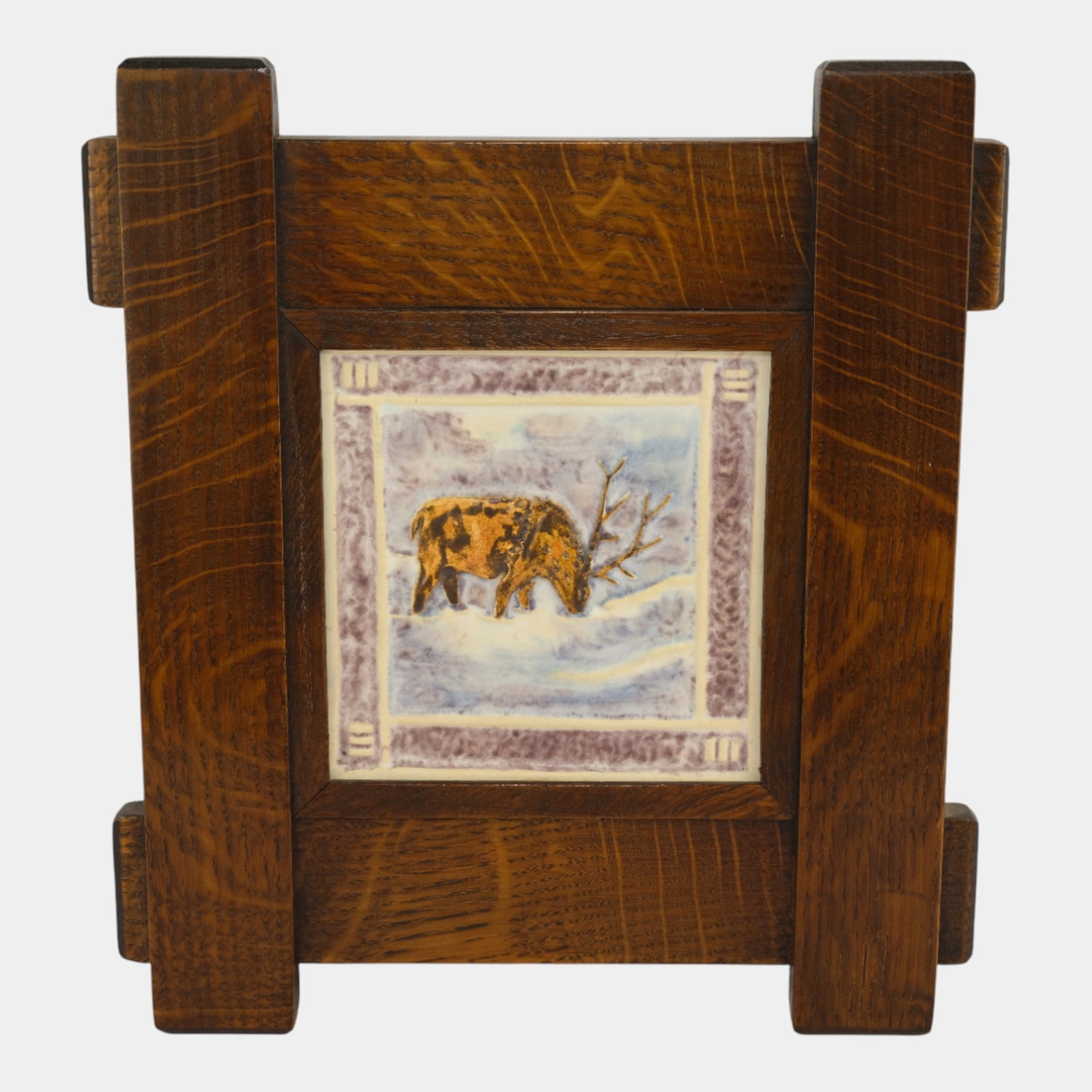 Ephraim Faience 2002 Arts And Crafts Framed Snowy Mountain Elk Tile: We offer affordable in-house shipping on all items. Ephraim Faience 2002 Arts And Crafts Framed Snowy Mountain Elk Tile Charming Ephraim Faience art tile depicting an elk in a snowy landscape, render