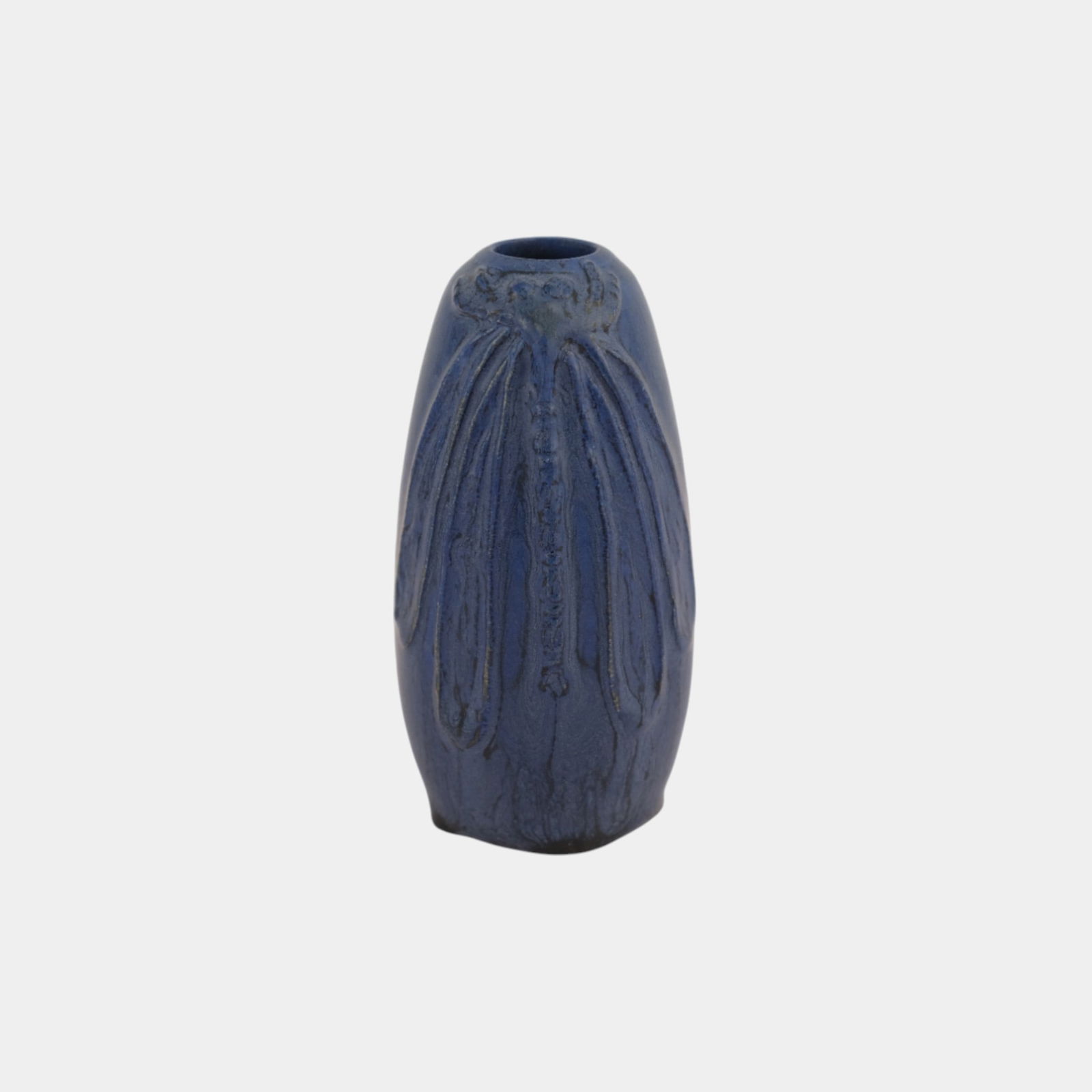 Ephraim Faience 2018 Miniature Indigo Dragonfly Art Pottery Vase: We offer affordable in-house shipping on all items. Ephraim Faience 2018 Miniature Indigo Dragonfly Art Pottery Vase Ephraim Faience vase in rich matte blue glaze featuring a raised dragonfly in eleg