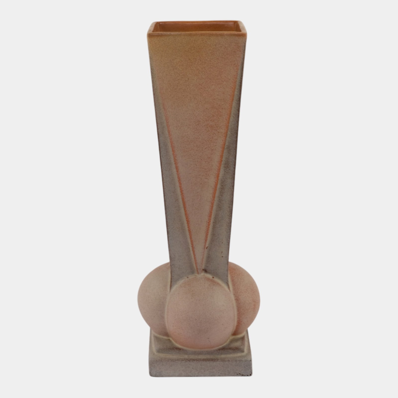 Roseville Futura Brown 1928 Vintage Art Deco Pottery Four Ball Vase 393-12: We offer affordable in-house shipping on all items. Roseville Futura Brown 1928 Vintage Art Deco Pottery Four Ball Vase 393-12 Tall art and hard to find art deco form with great mold and color. Minor