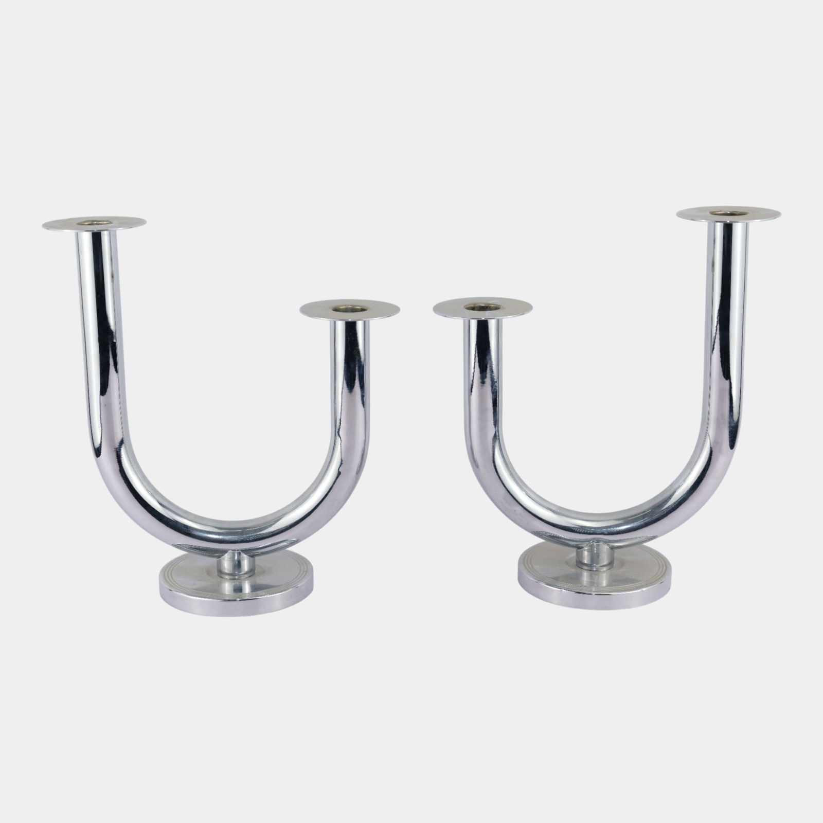 W. Von Nessen For Chase Large Art Deco J Shape Taurex Chrome Candle Holders (1 of 6)