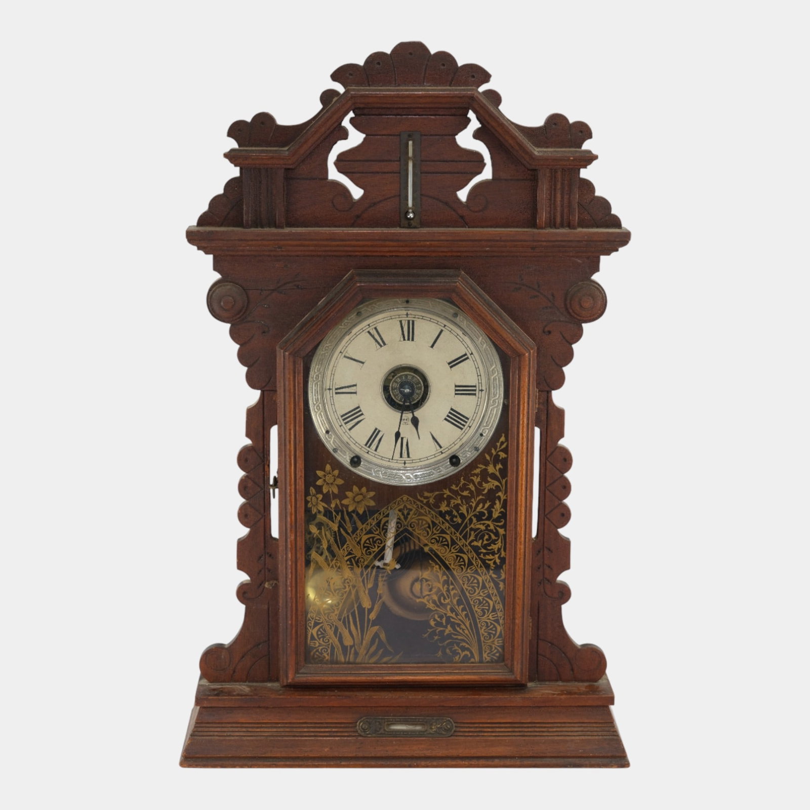 Seth Thomas Clock Co. Victorian Carved Wood Case Reverse Painted Panel Mantle Clock (1 of 10)
