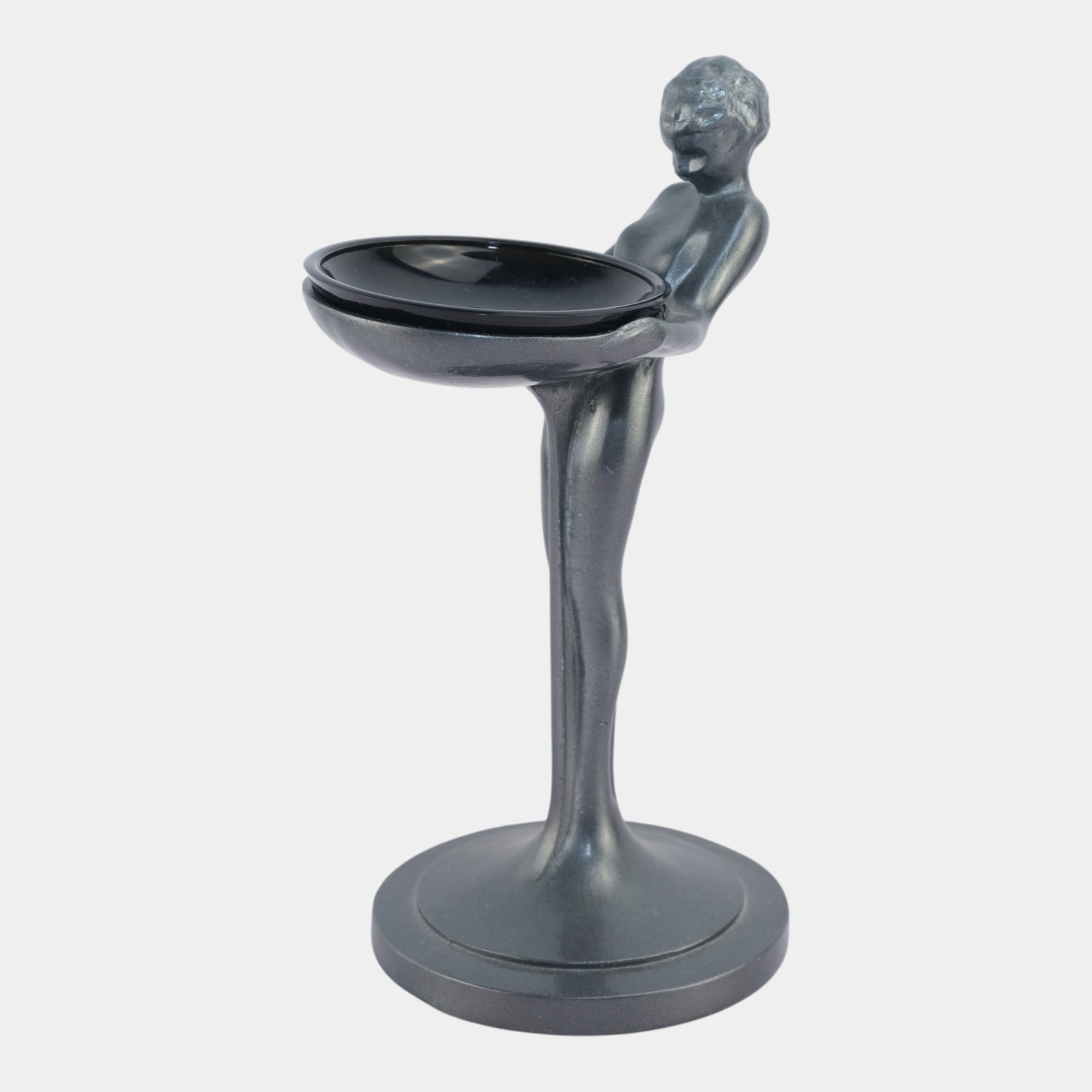 Frankart 1920s Art Deco Black Metal Standing Nude Ash Tray With Original Glass Insert (1 of 6)