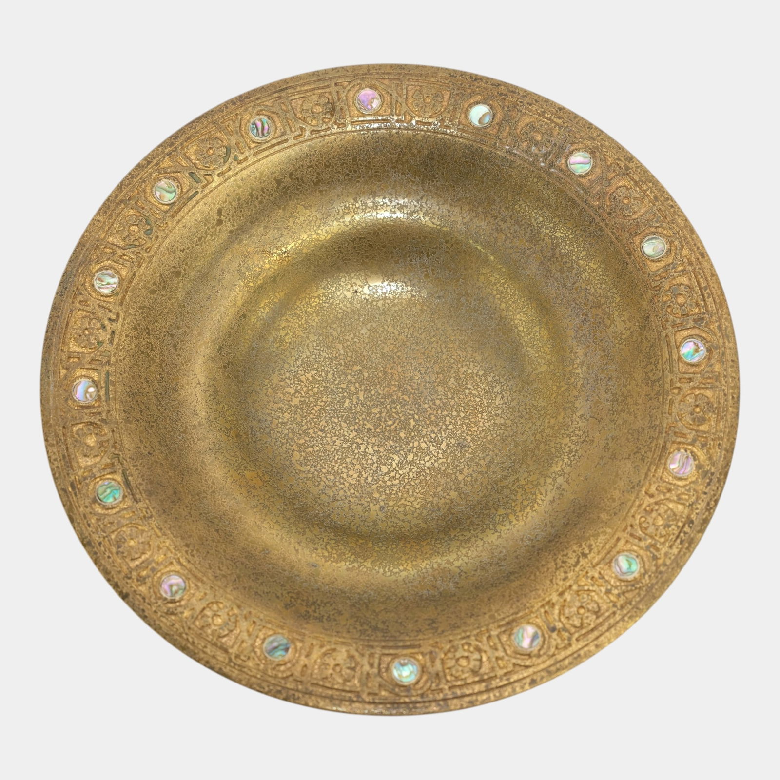 Tiffany Studios New York Early 20th Century Favrile Jeweled Rim Bronze Bowl Charger 1723: We offer affordable in-house shipping on all items. Tiffany Studios New York Early 20th Century Favrile Jeweled Rim Bronze Bowl Charger 1723 Lavishly adorned and richly patinated, this Tiffany Furnac