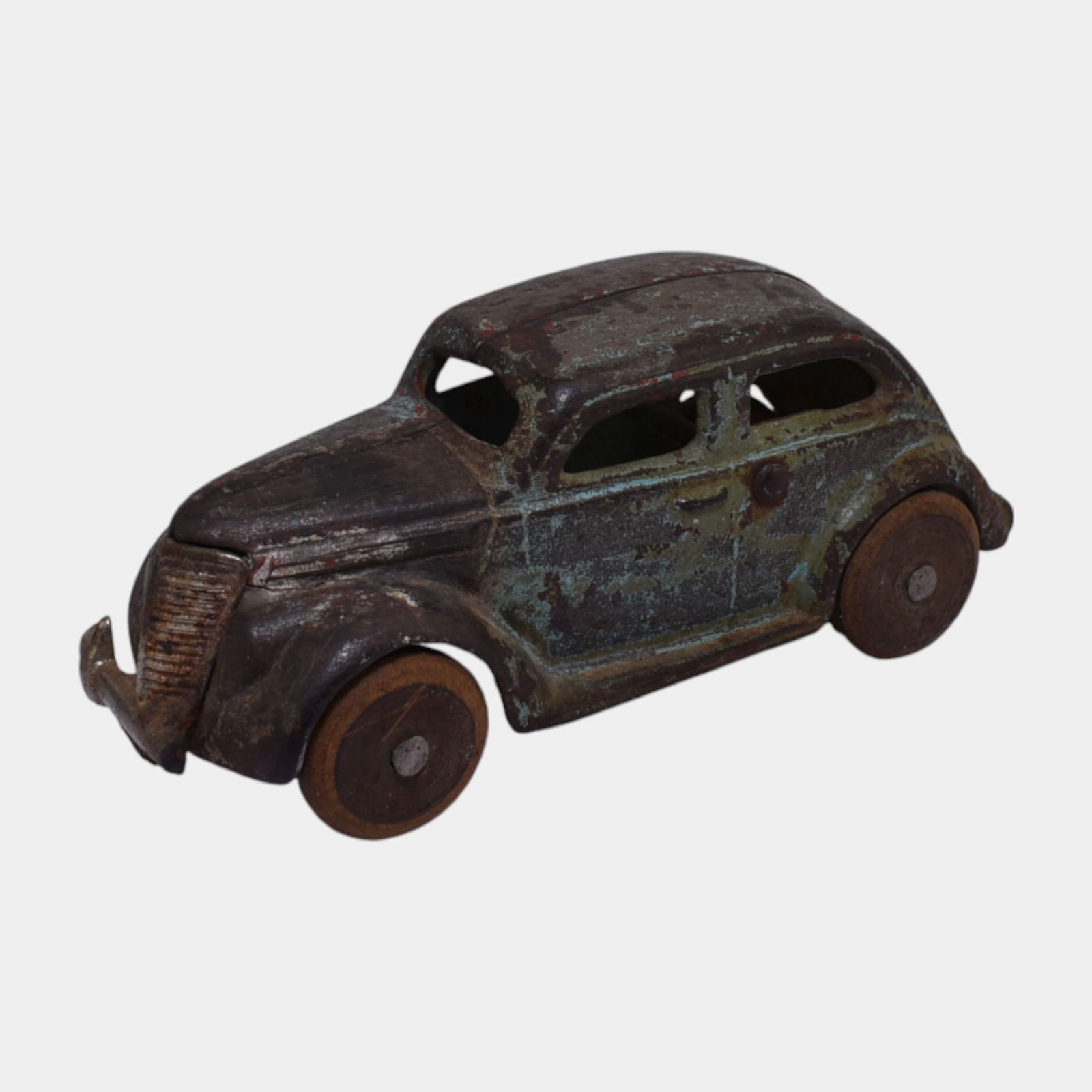 Arcade USA 1930s Cast Iron Toy 1937 Ford Sedan with Original Wooden Wheels #1491: We offer affordable in-house shipping on all items. Arcade USA 1930s Cast Iron Toy 1937 Ford Sedan with Original Wooden Wheels #1491 Early Arcade cast iron toy car with original worn paint and wood w