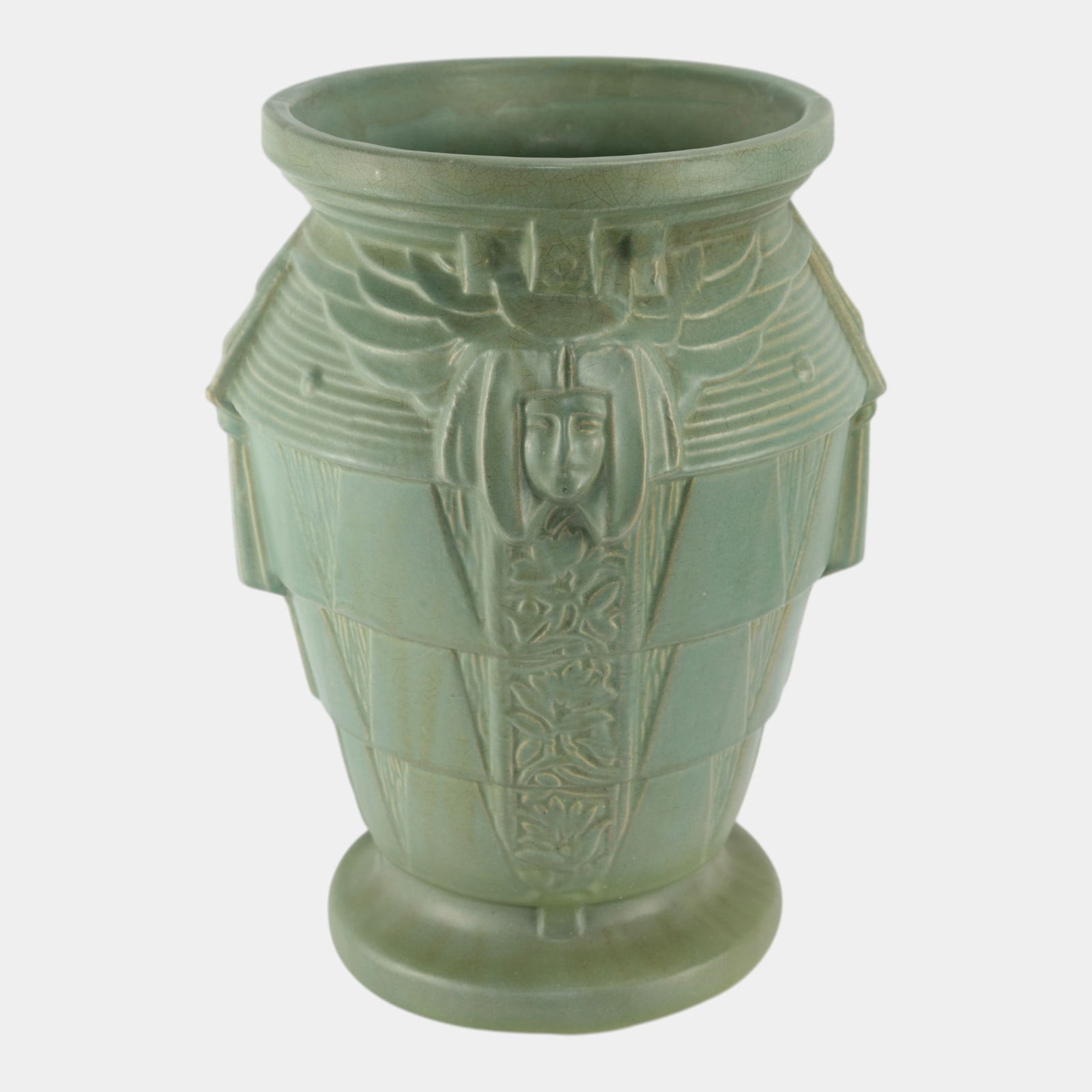 McCoy 1920s Art Deco Egyptian Revival Art Pottery Green Sphinx Sand Jar Vase: We offer affordable in-house shipping on all items. McCoy 1920s Art Deco Egyptian Revival Art Pottery Green Sphinx Sand Jar Vase Strikingly molded and architecturally styled, this 1920s McCoy vase fe
