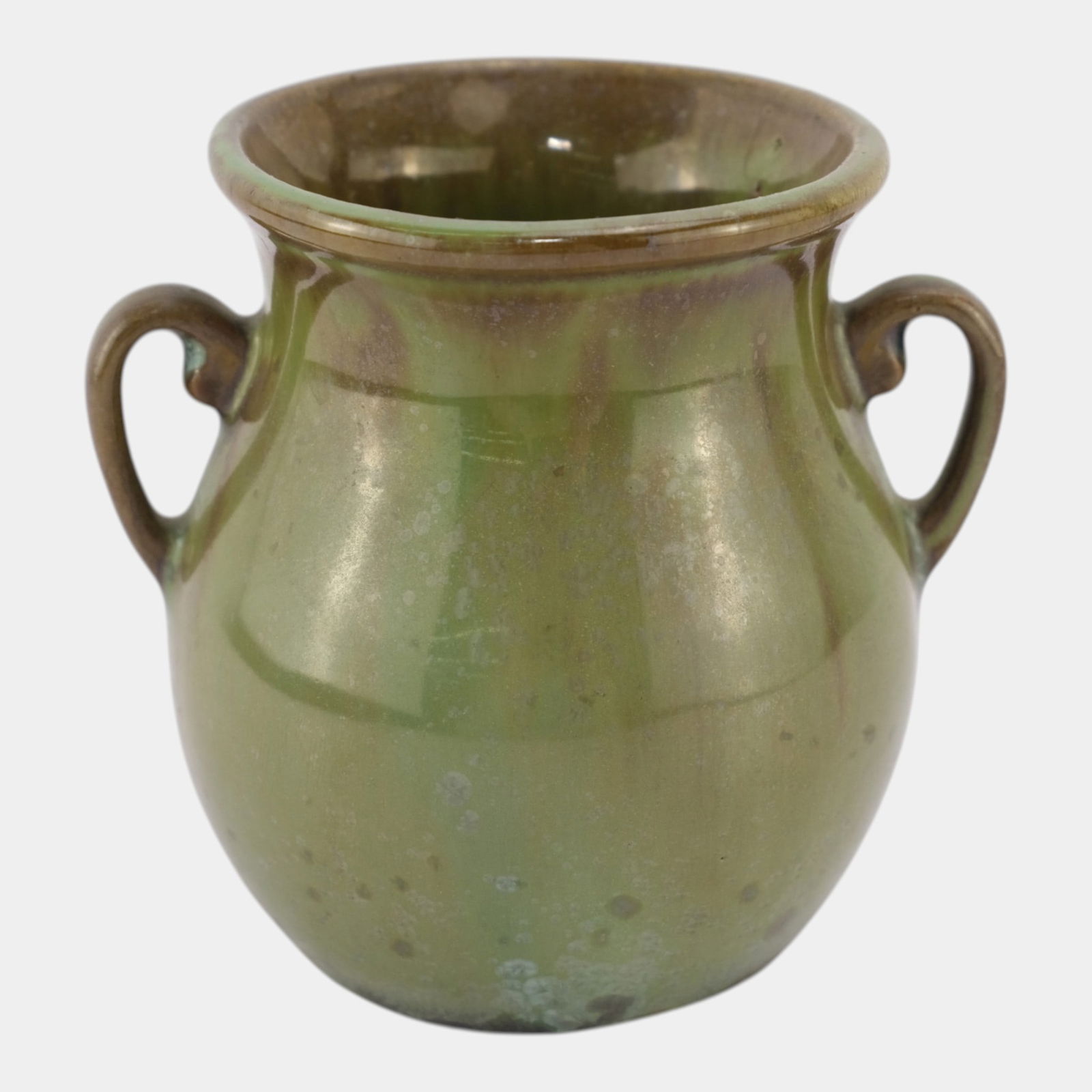 Fulper 1917-34 Arts And Crafts Pottery Crystalline Green Glaze Double Handle Vase 825: We offer affordable in-house shipping on all items. Fulper 1917-34 Arts And Crafts Pottery Crystalline Green Glaze Double Handle Vase 825 Softly rounded and warmly glazed, this double-handled vase fe