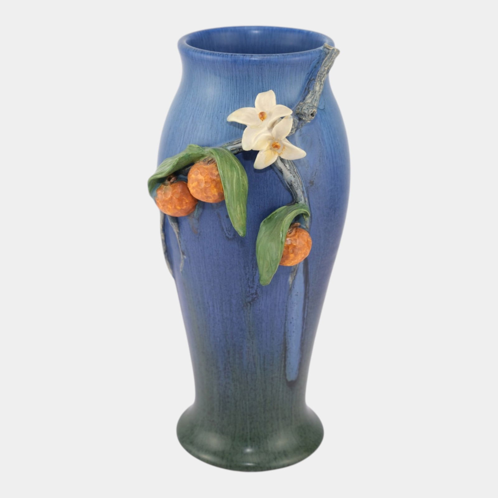 Ephraim Faience 2023 Art Pottery Blue Green "Orange Blossom" Floral Vase (1 of 6)