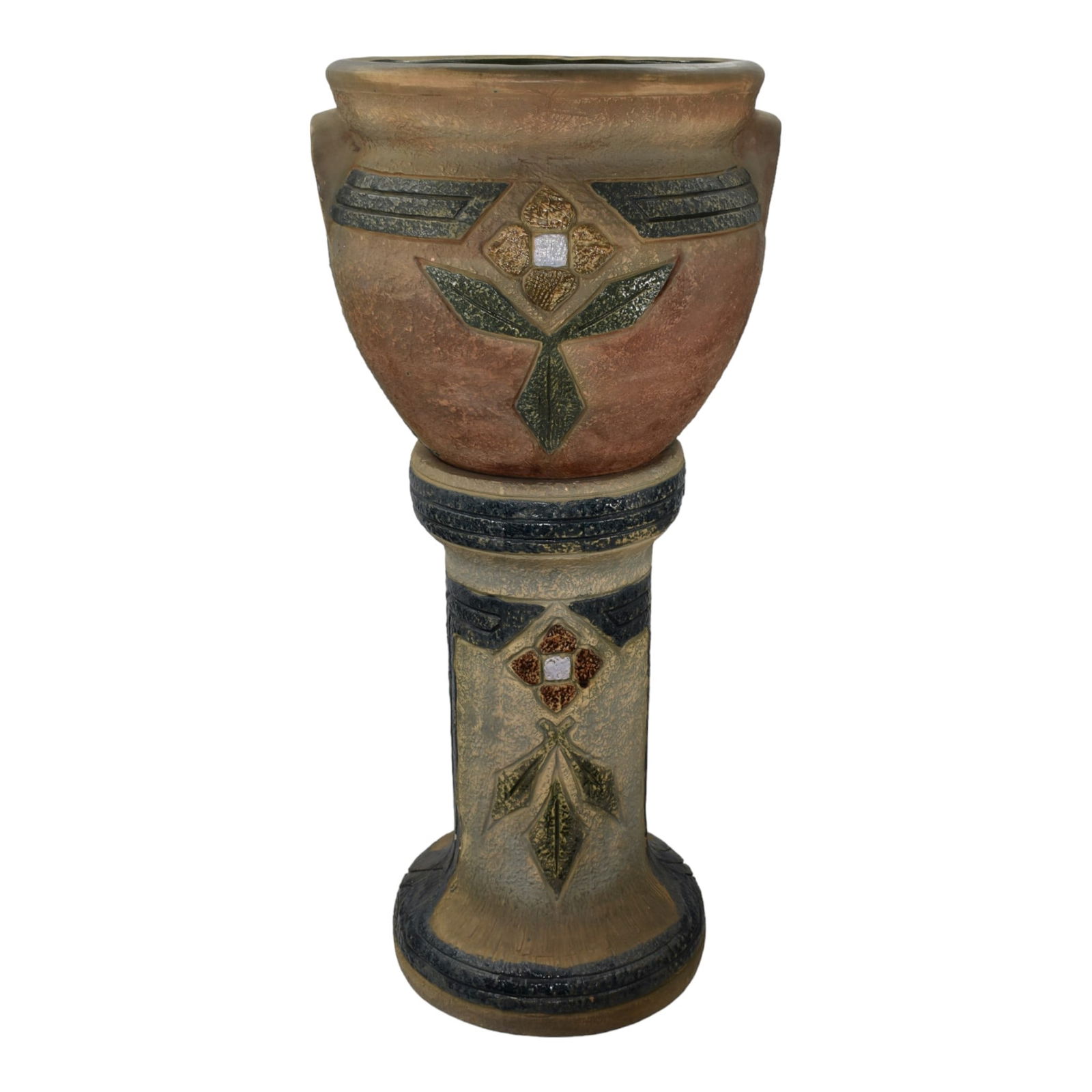 Roseville Mostique Gray 1916 Vintage Pottery Ceramic Jardiniere Pedestal 622-12: We offer affordable in-house shipping on all items. Roseville Mostique Gray 1916 Vintage Pottery Ceramic Jardiniere Pedestal 622-12 Large and seldom seen 12" jardiniere and pedestal set. Jardiniere i