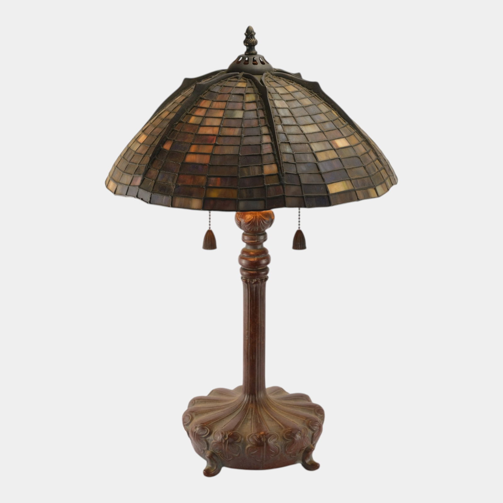 Art Nouveau Multi Color Slag Glass Panel Table Lamp With Ornate Bronze Finish Base (1 of 6)