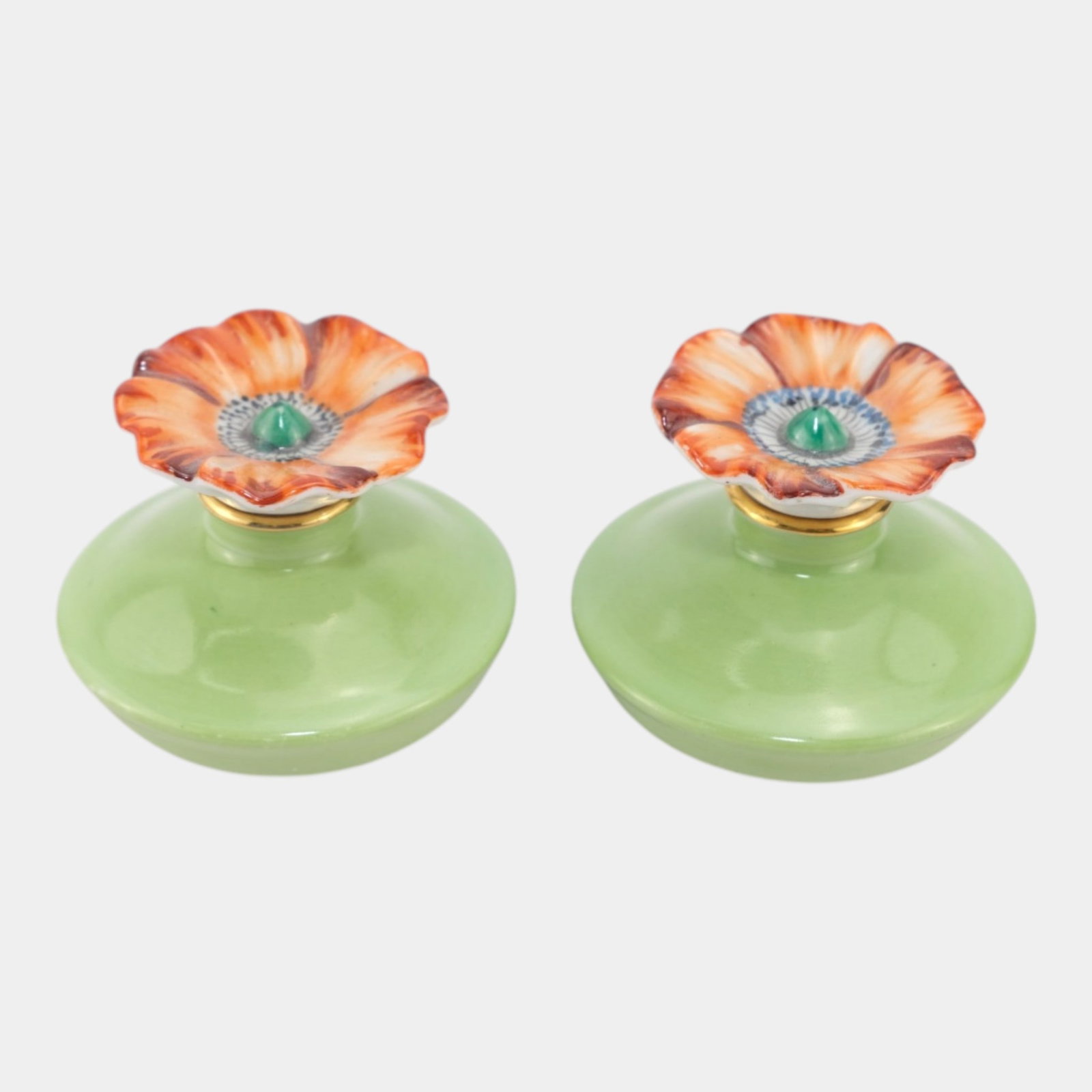 Morimura Brothers Noritake Japanese Hand Painted Green Orange Floral Corked Miniature Perfume (1 of 8)