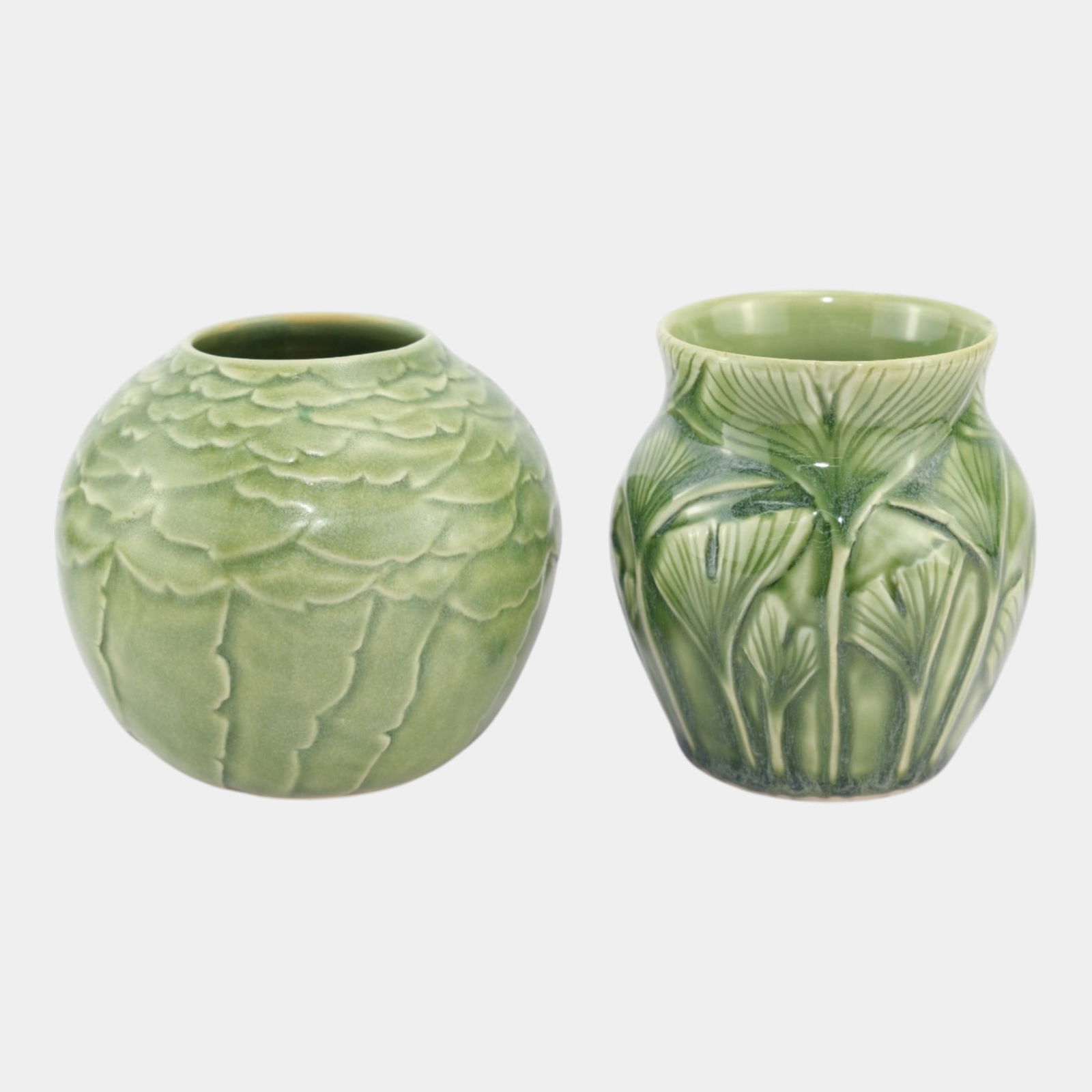 Pratt Clay 2015 Studio Art Pottery Hand Made Green Botanical Decorated Ceramic Vases (1 of 6)