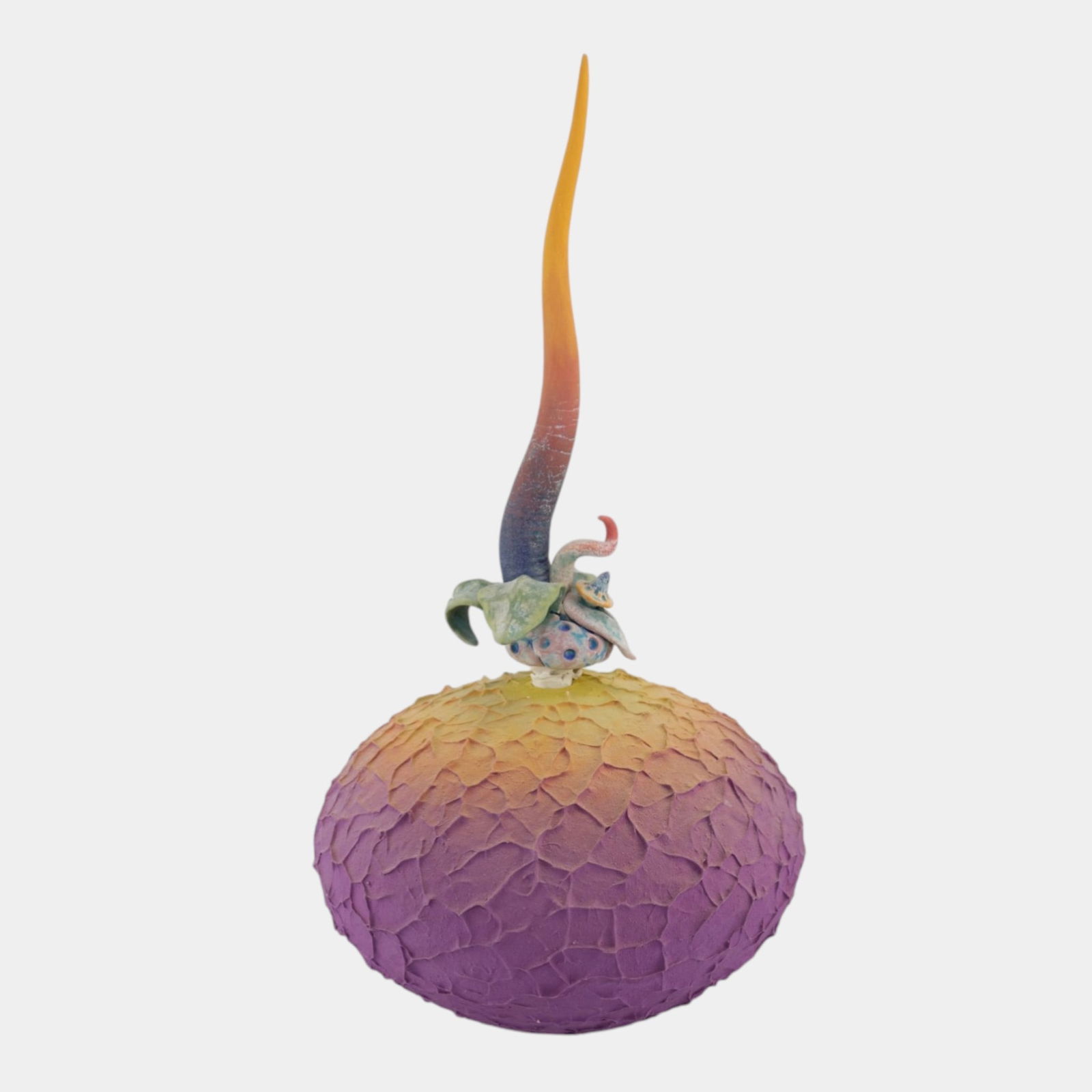 Contemporary Textured Gradient Art Pottery 17" Tall Ceramic Vessel With Abstract Floral Stem: We offer affordable in-house shipping on all items. Contemporary Textured Gradient Art Pottery 17" Tall Ceramic Vessel With Abstract Floral Stem Studio art pottery perfume bottle featuring a textured