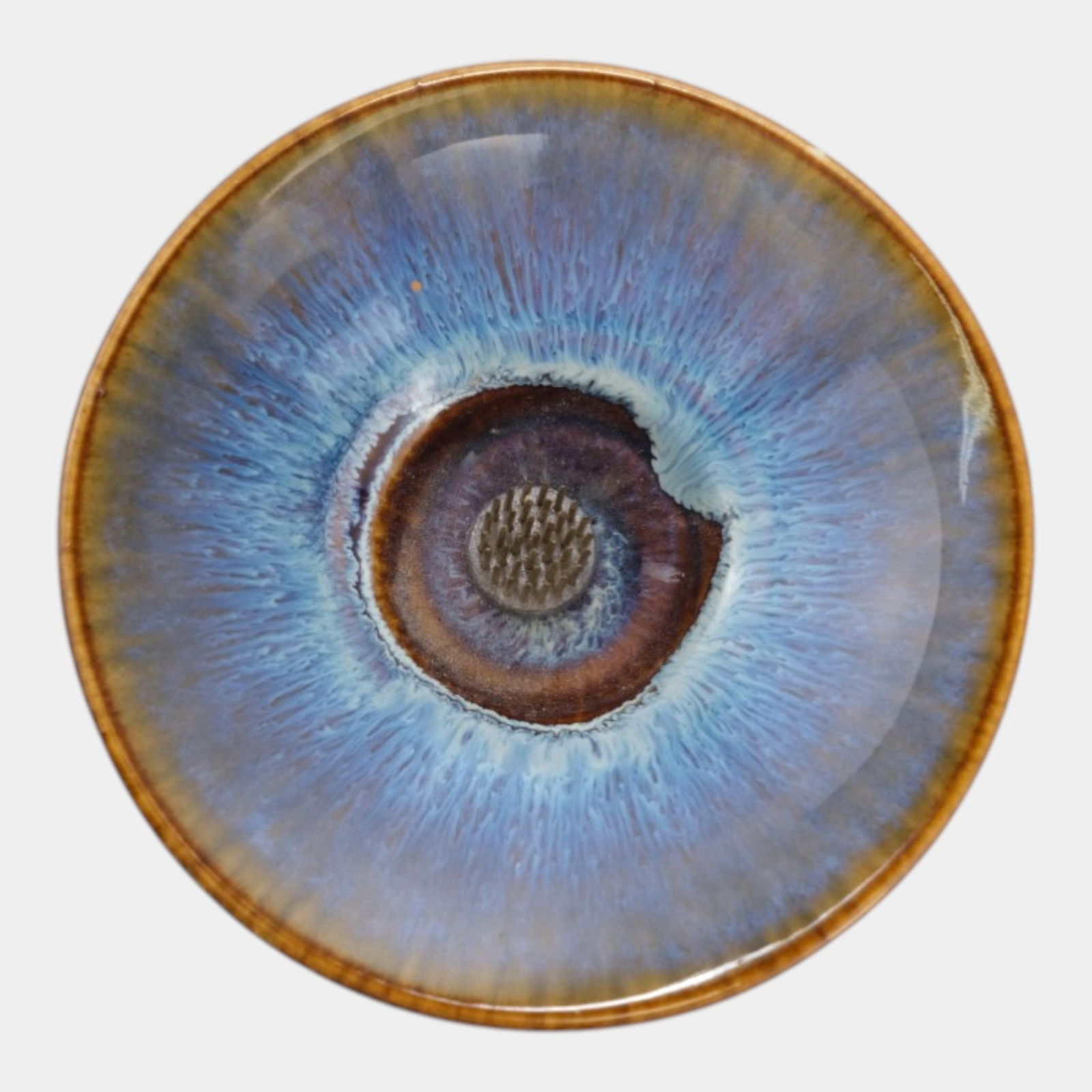 Bill Campbell Studio Art Pottery Vintage Art Pottery Blue Brown Flower Frog Bowl: We offer affordable in-house shipping on all items. Bill Campbell Studio Art Pottery Vintage Art Pottery Blue Brown Flower Frog Bowl Excellent original condition. No chips, cracks, damage or repair o