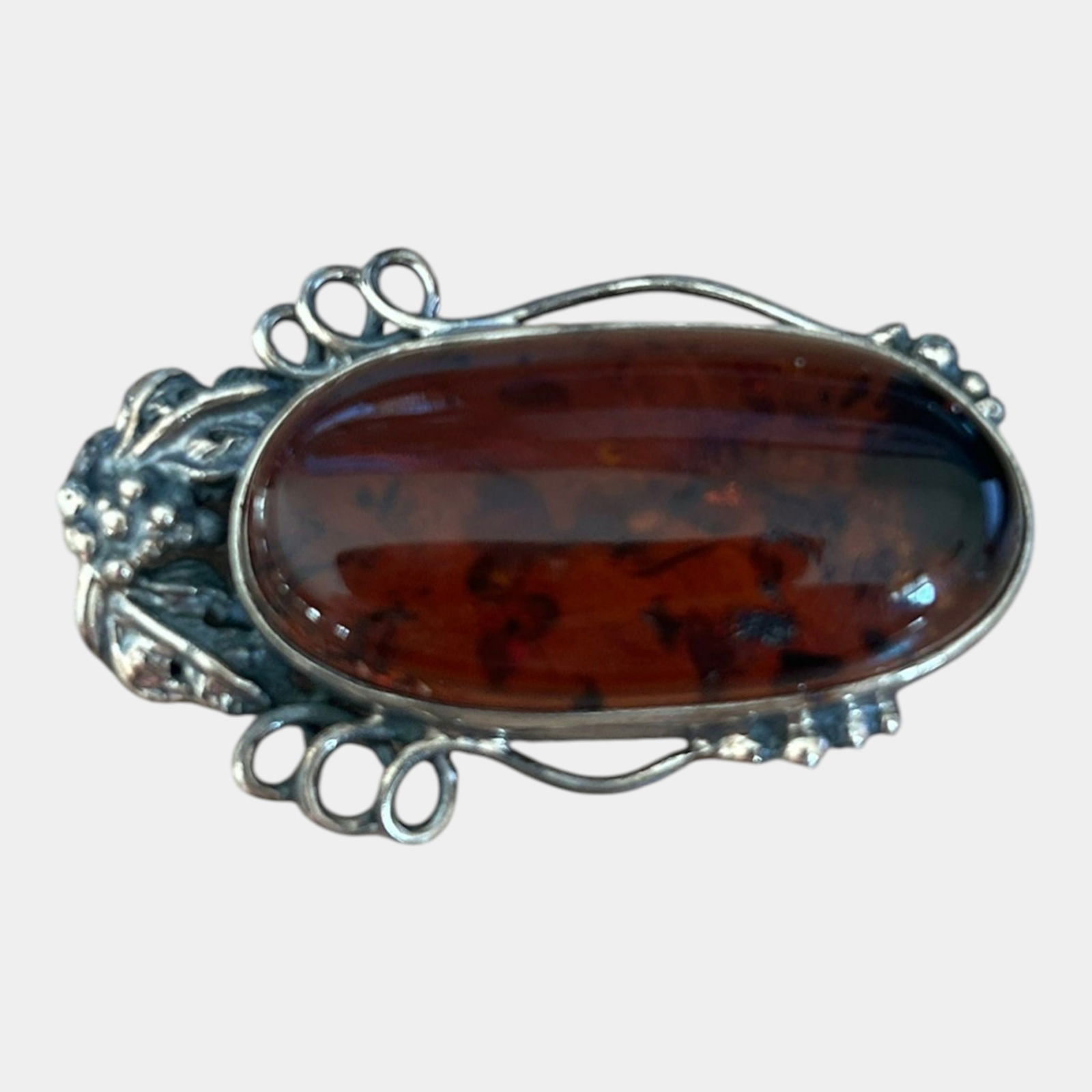 Early 20th Century Art Nouveau Sterling Silver 925 Baltic Amber Cabochon Pendant (1 of 2)