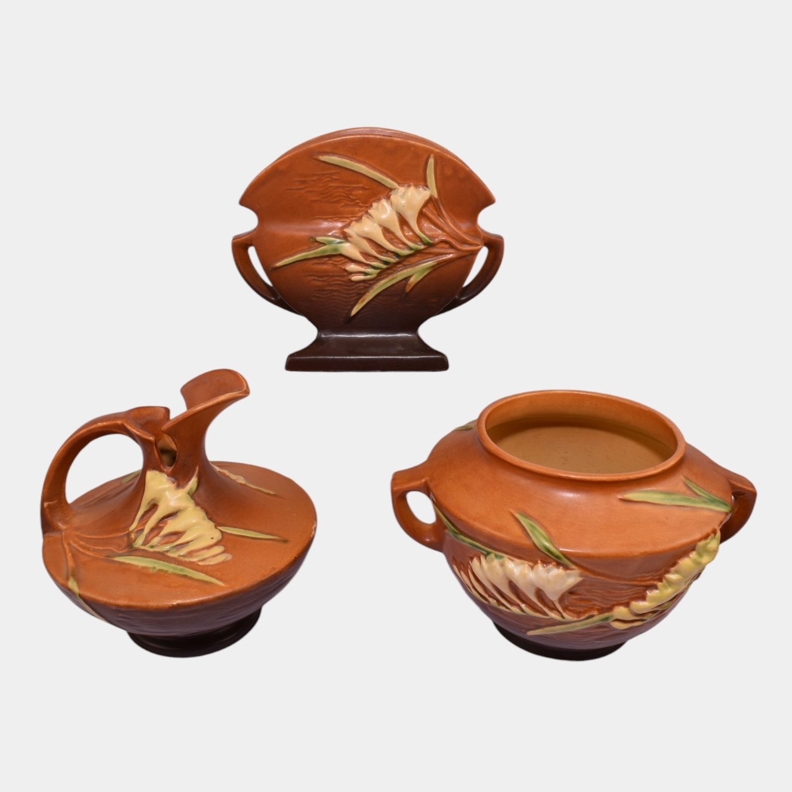 Roseville Freesia Three Vintage Art Pottery Vases And Pitcher (1 of 3)