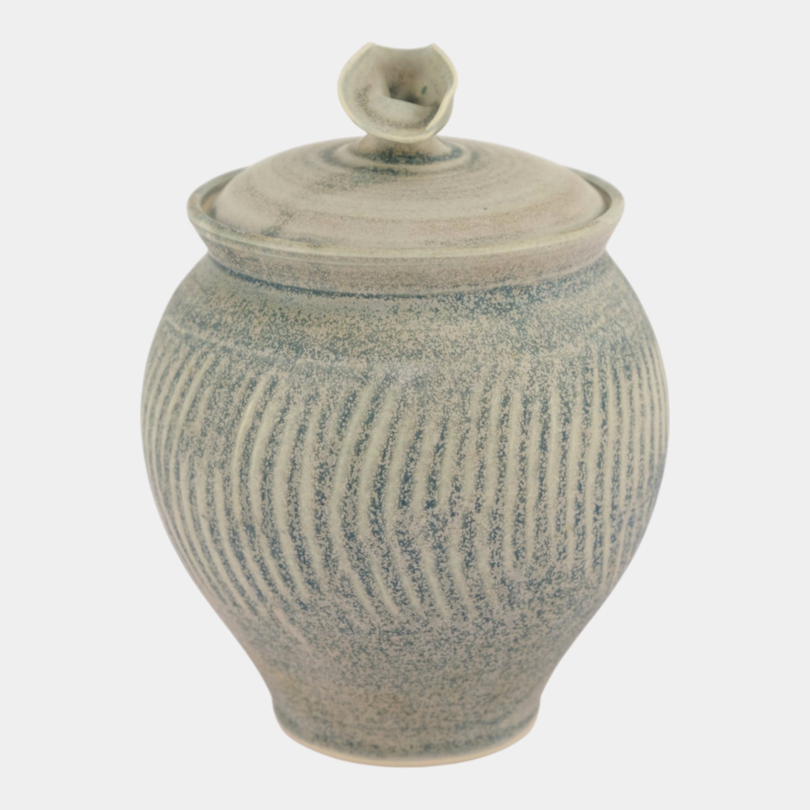 Jeanette Edwardes Studio Pottery Mottled Blue Pottery Lidded Jar (1 of 3)