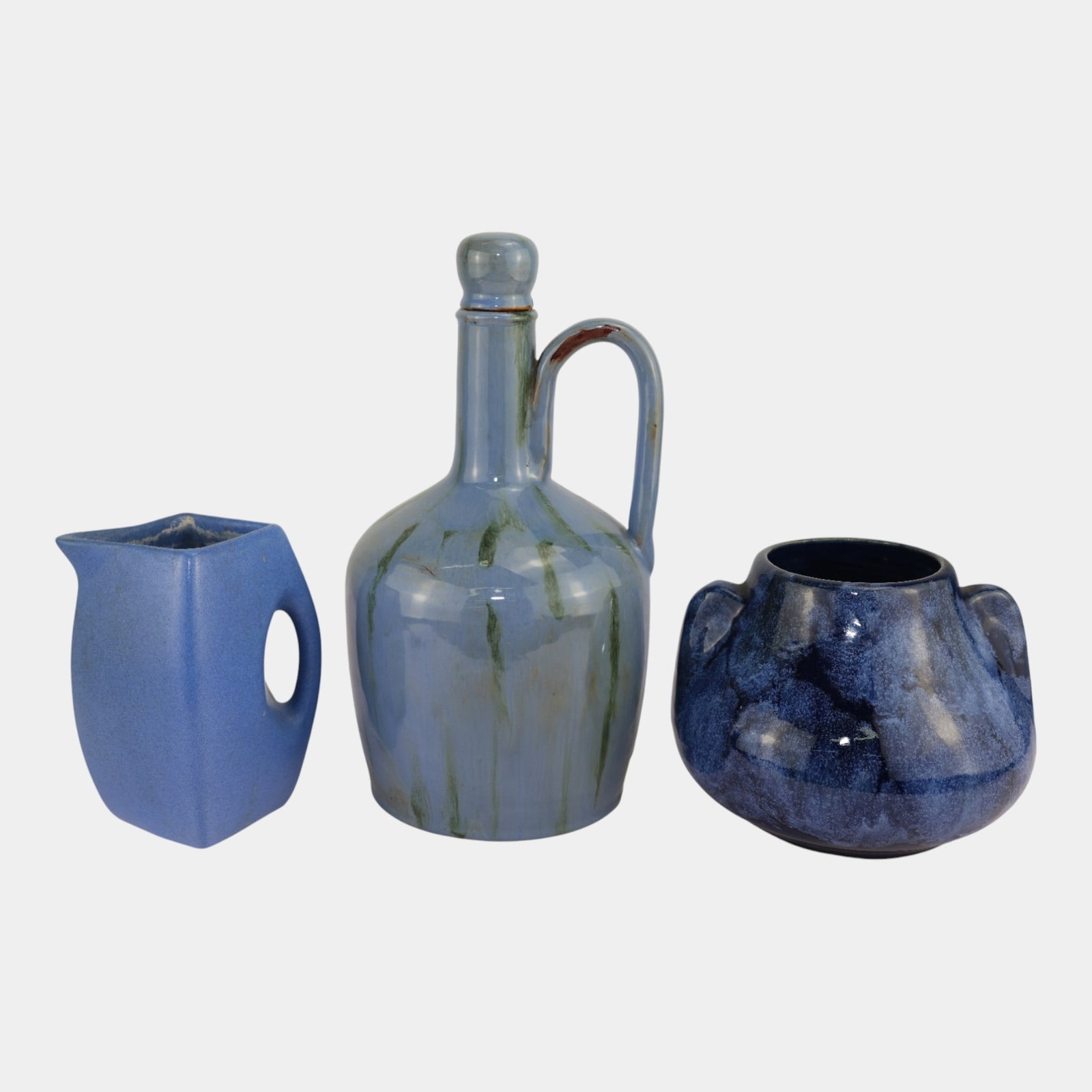 Fulper, Brush McCoy, Niloak Blue Art Pottery Vase, Pitcher, And Musical Jug (1 of 5)