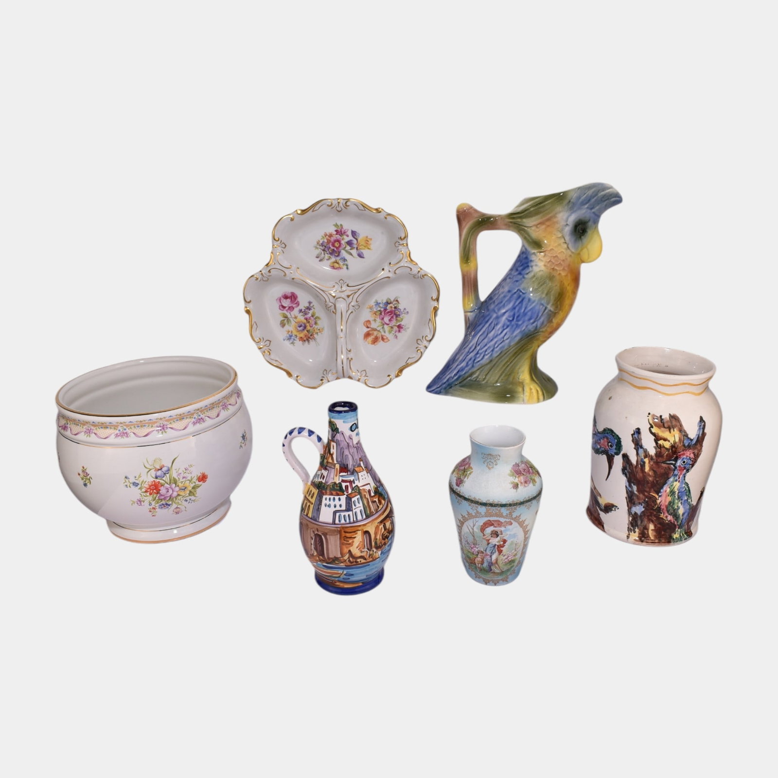 Italian Pottery, European Porcelain, California Art Pottery Pitcher Vases Bowls: Professional, fast, and affordable in house shipping available for all items. Italian Pottery, European Porcelain, California Art Pottery Pitcher Vases Bowls Excellent condition. Age related wear. Bo