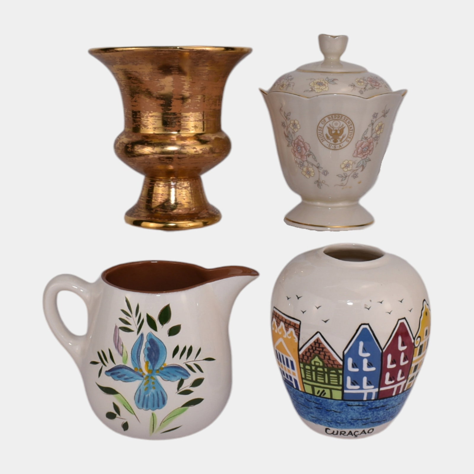 Stangl Vase And Pitcher, Pickard House Of Representative Covered Jar, And Dutch Scenic Vase (1 of 3)