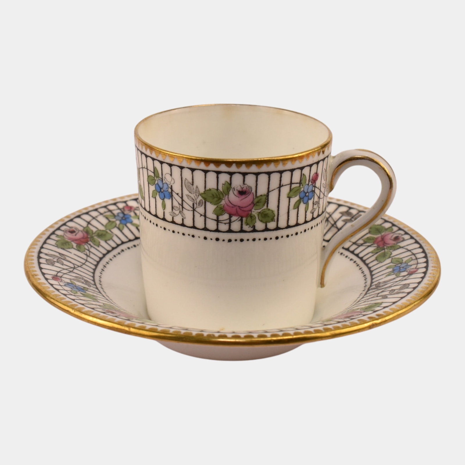 Shelley 1916 English Bone China Trellis Rose Bands Demitasse Cup & Saucer: Professional, fast, and affordable in house shipping available for all items. Shelley 1916 English Bone China Trellis Rose Bands Demitasse Cup & Saucer Delicately patterned and finely detailed, this