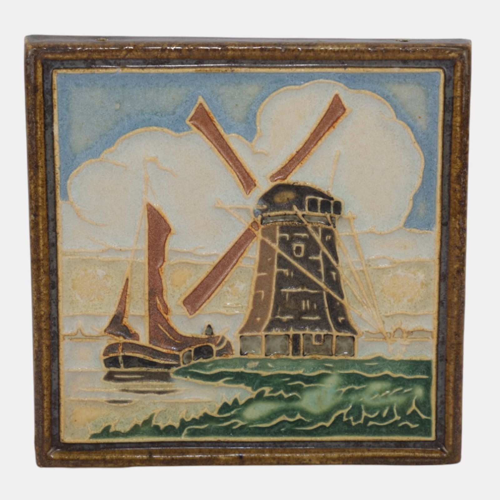 Delft De Porceleyne Fles Holland Waterside Windmill Framed Scenic Landscape Tile (1 of 4)