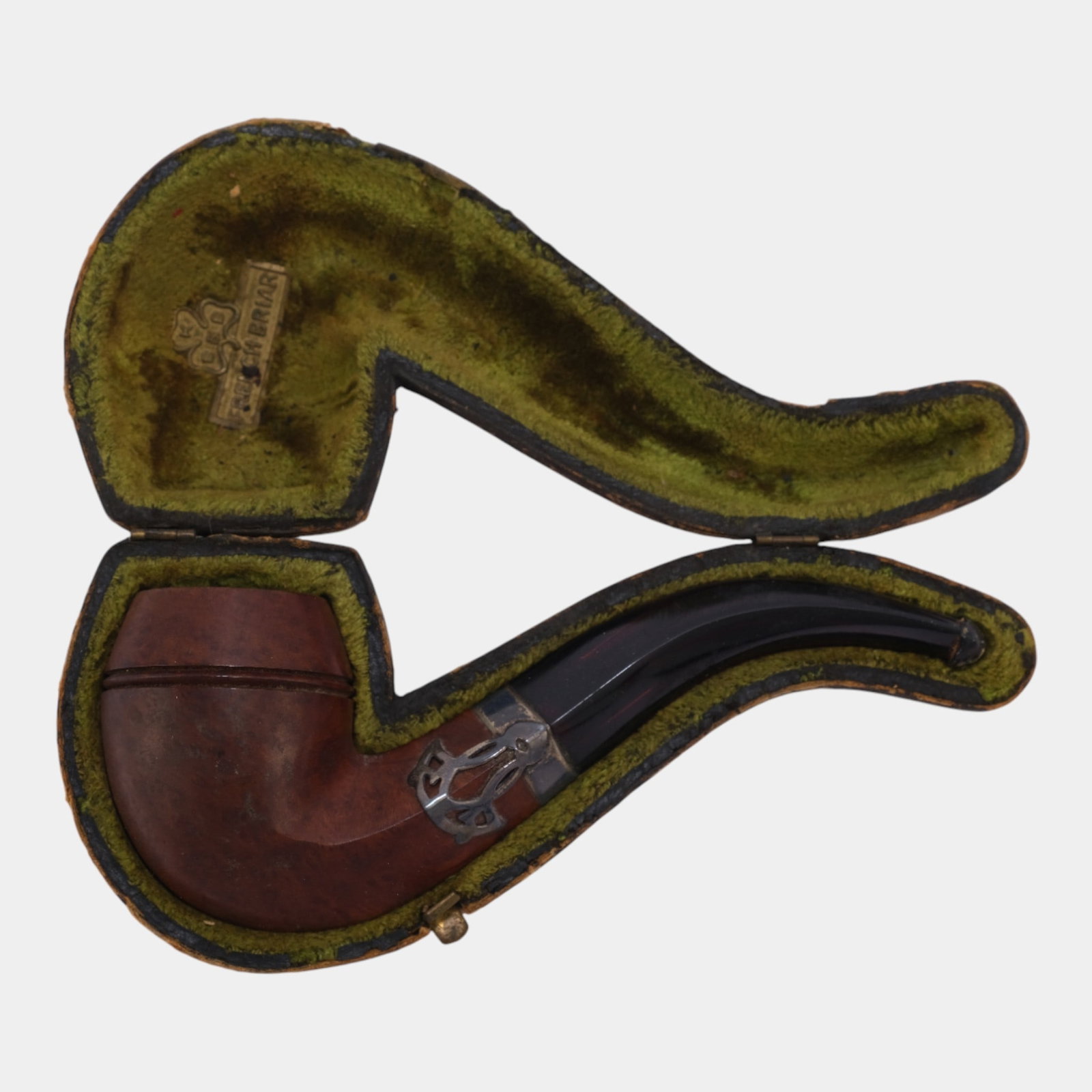 K B&B French Briar Wood And Sterling Silver Fittings Smoking Pipe With Case (1 of 5)