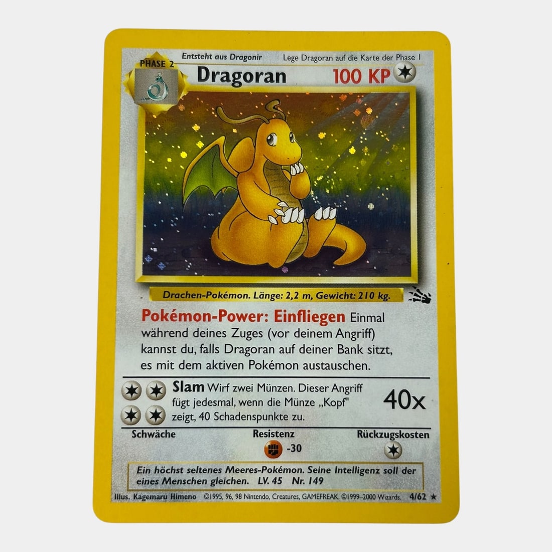 Pokemon 1999 Fossil Set Dragonite (Dragoran) German Holographic Trading Card 4/62: Professional, fast, and affordable in house shipping available for all items. Pokemon 1999 Fossil Set Dragonite (Dragoran) German Holographic Trading Card 4/62 Excellent condition. Freshly pulled fro