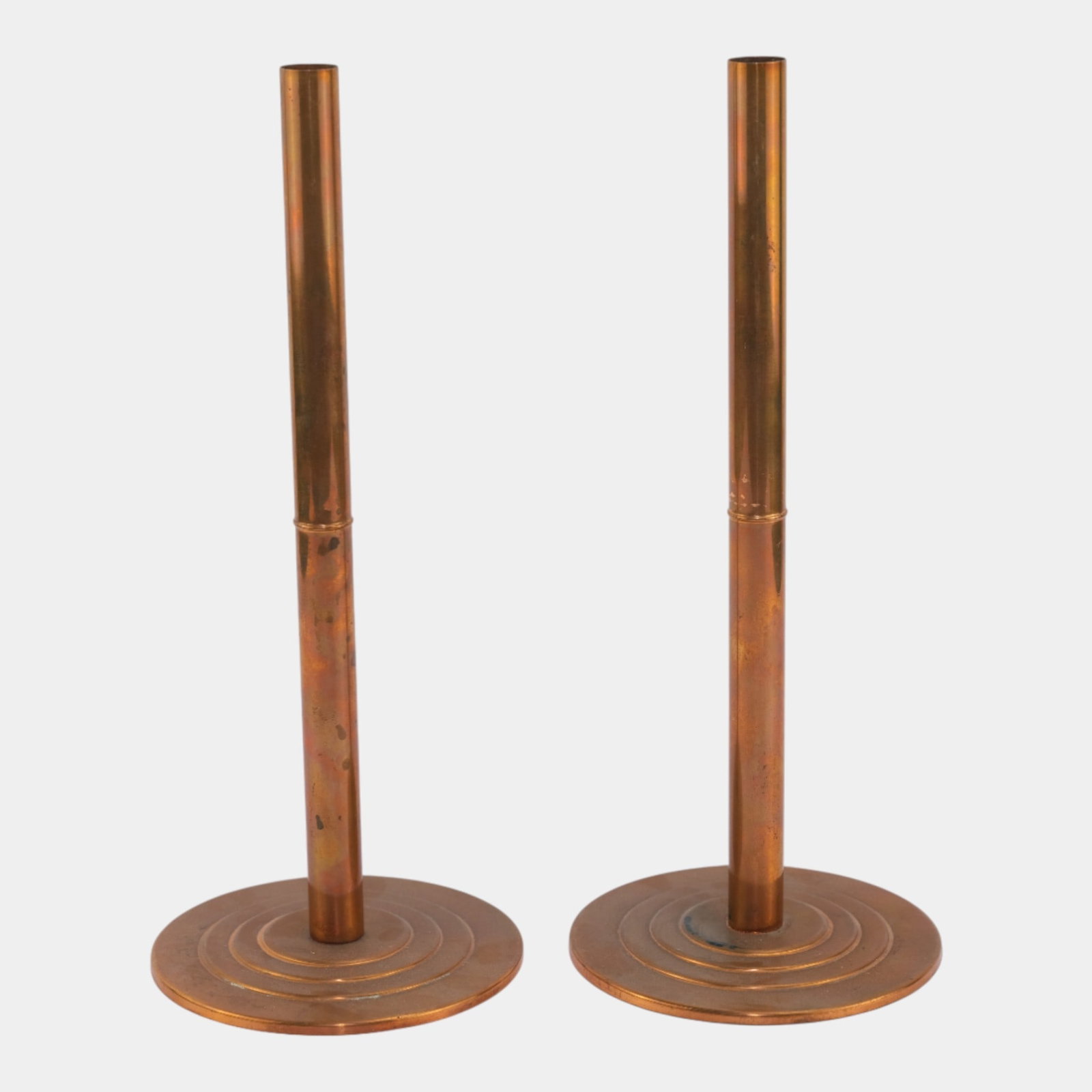 Ruth & William Gerth For Chase 1930s Art Deco Copper Stepped Base Bud Vases (1 of 7)