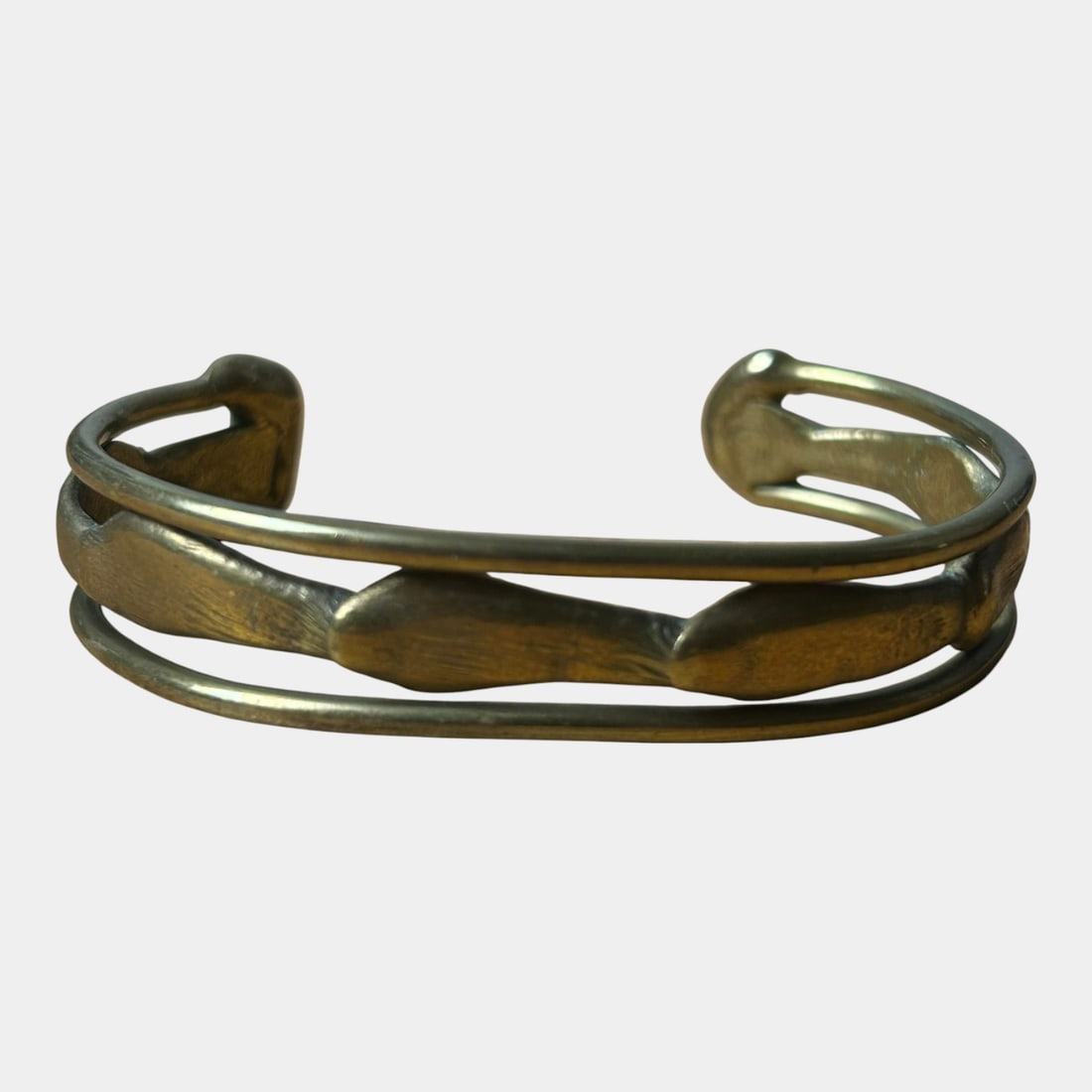 Brass Arts & Crafts Style Hammered Open Cuff Bracelet (1 of 4)