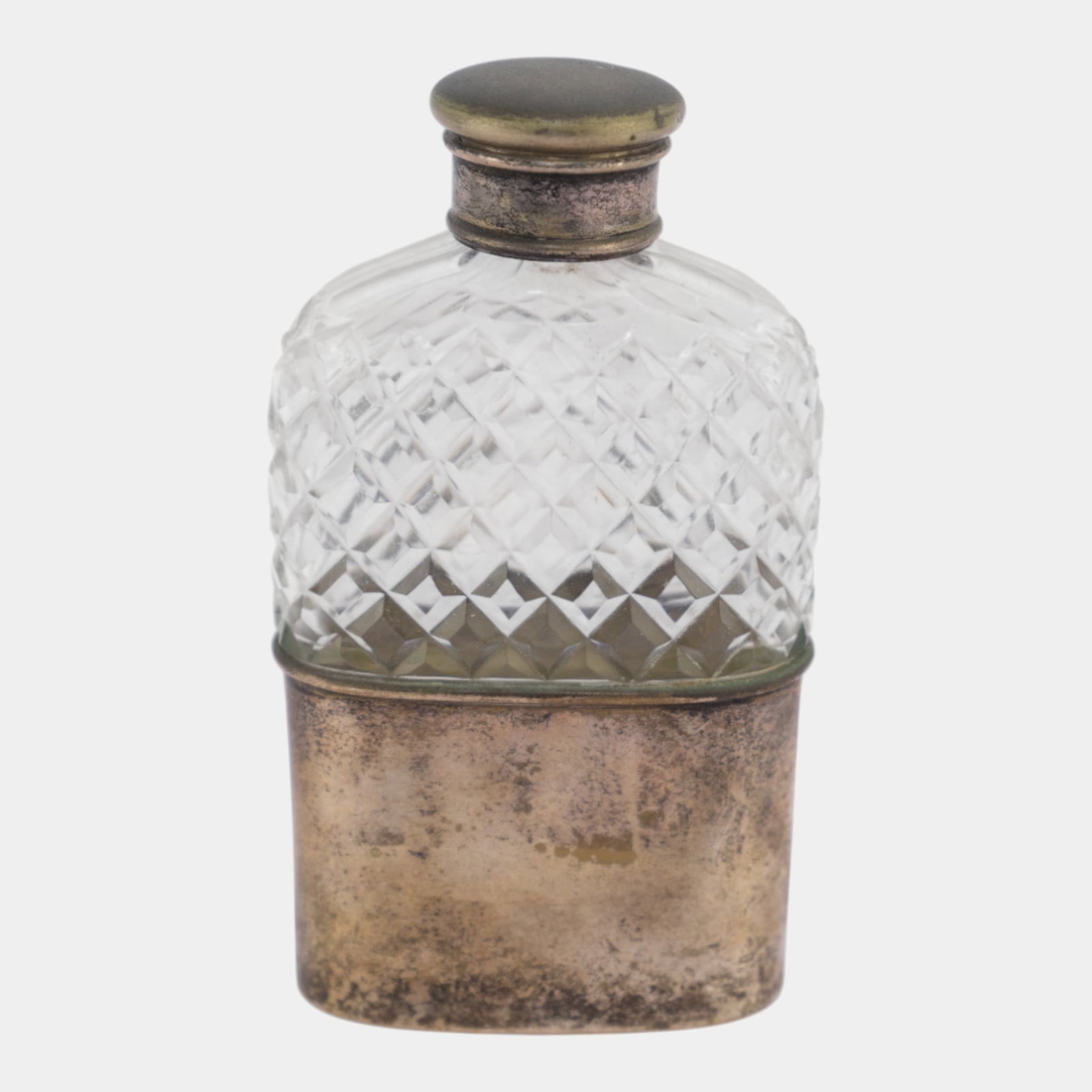 Nimrod 19th Century Silver Plate Diamond Pattern Clear Glass Hip Flask (1 of 7)